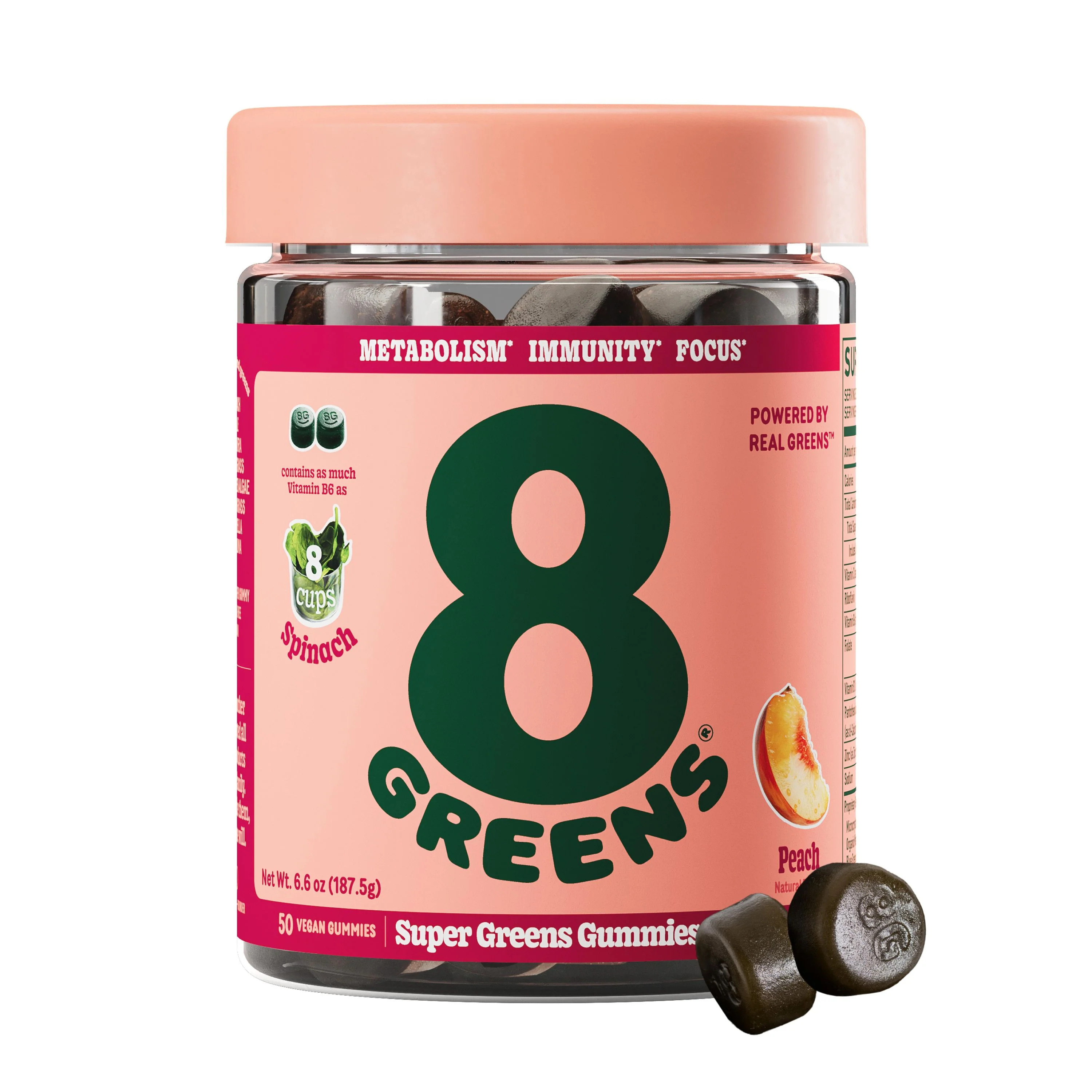 Premium 8Greens Super Greens Gummies - Peach Fashionable