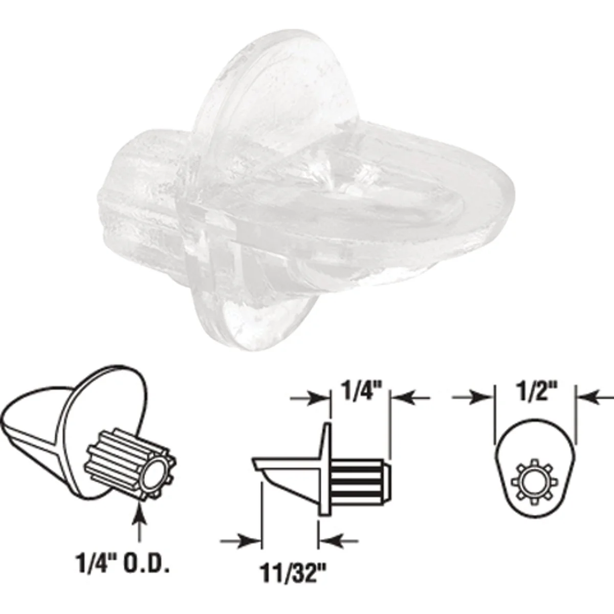 Elite Prime-Line 1 4 In. Dia. x 11 16 In. L. Clear Butyrate Shelf Support 8 Count Sophisticated
