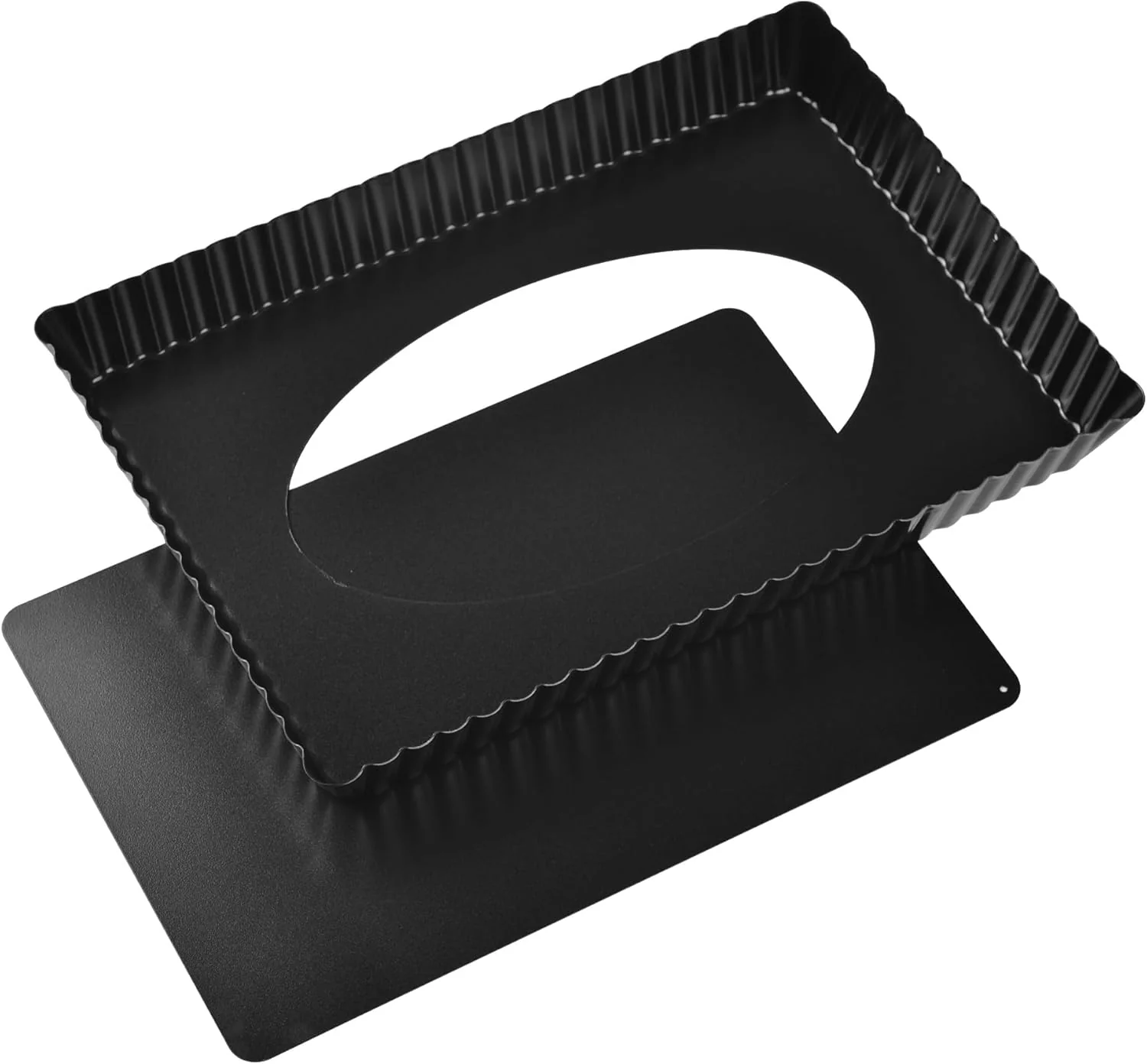 Efficient Rectangle Tart Pan 13-Inch with Removable Loose Bottom Non-Stick Oblong Quiche Bakeware for Oven Baking Black Flexible