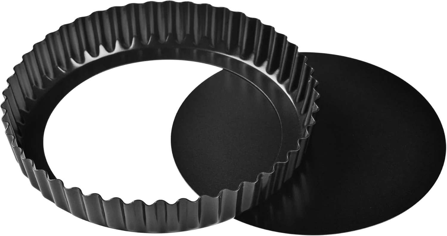 Durable 8-Inch Non-Stick Round Tart Pan with Removable Loose Bottom Quiche Pan for Oven Baking Black Superior