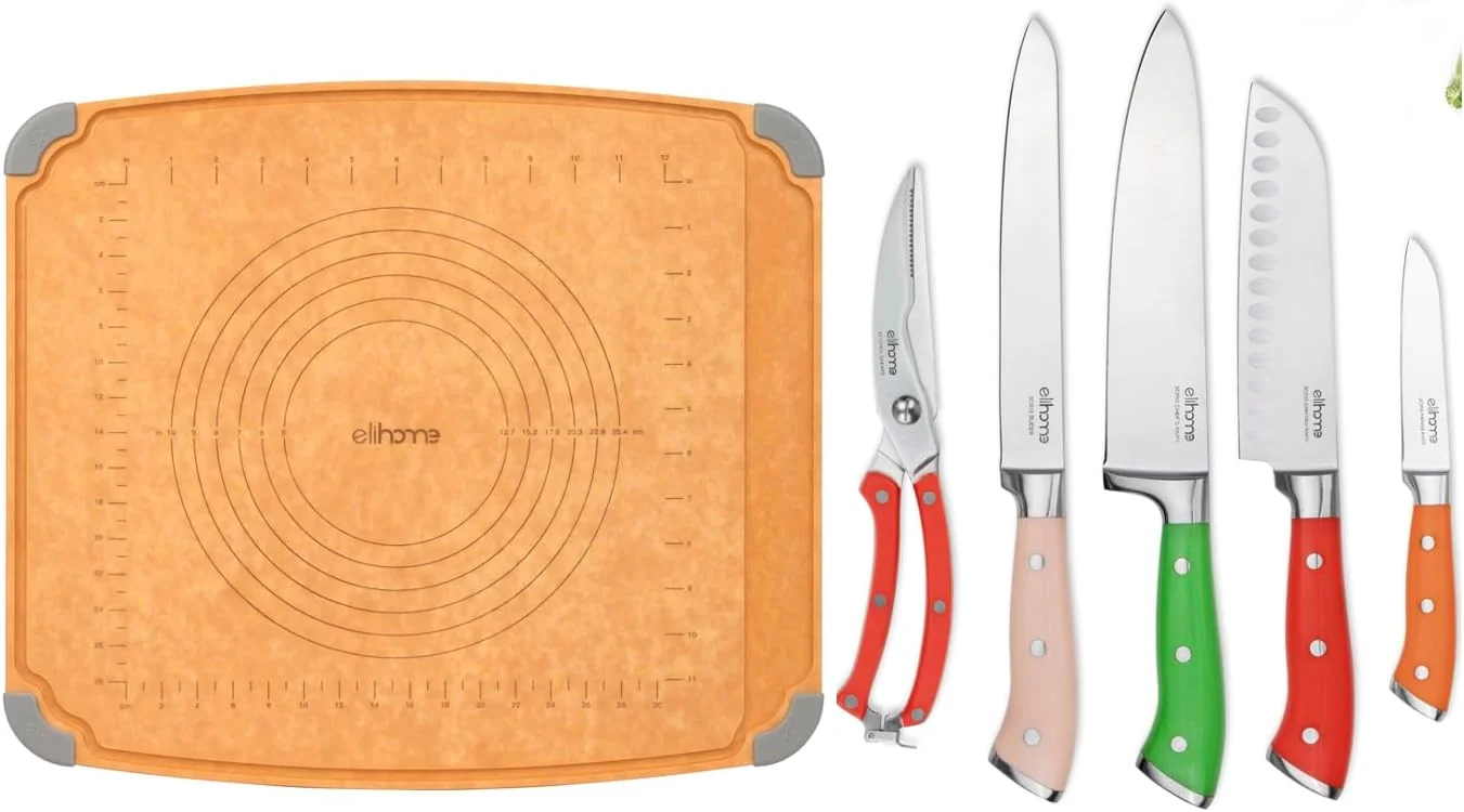 High-End Elihome Cutting Pastry Board and 5-piece Premium Stainless Steel Kitchen Knife Set Modern