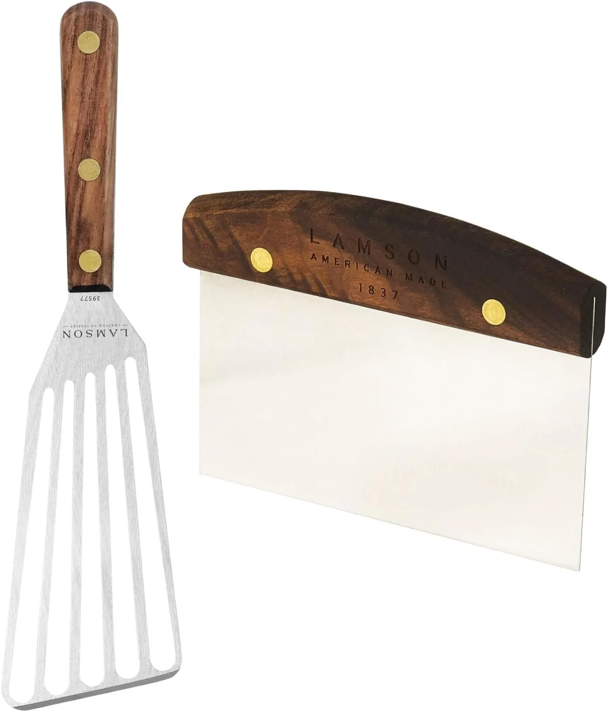 Effective Lamson 3 x 6 Dough Bench Scraper and 3' x 6 Chef's Slotted Turner with Walnut Handle - Right-Hand Refined