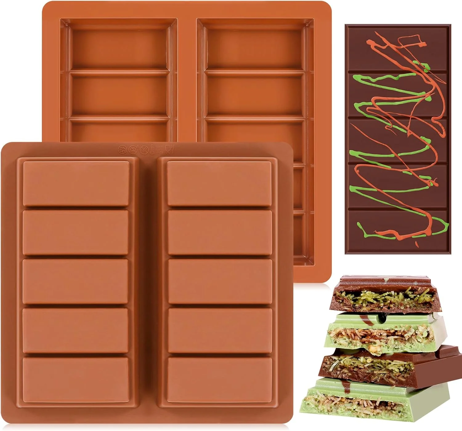 Sophisticated Dubai Chocolate Molds 1 Inch Deep Silicone Chocolate Bar Mold – Non-Stick Flexible Large and Thick Homemade Chocolates Candies and Desserts Crafted