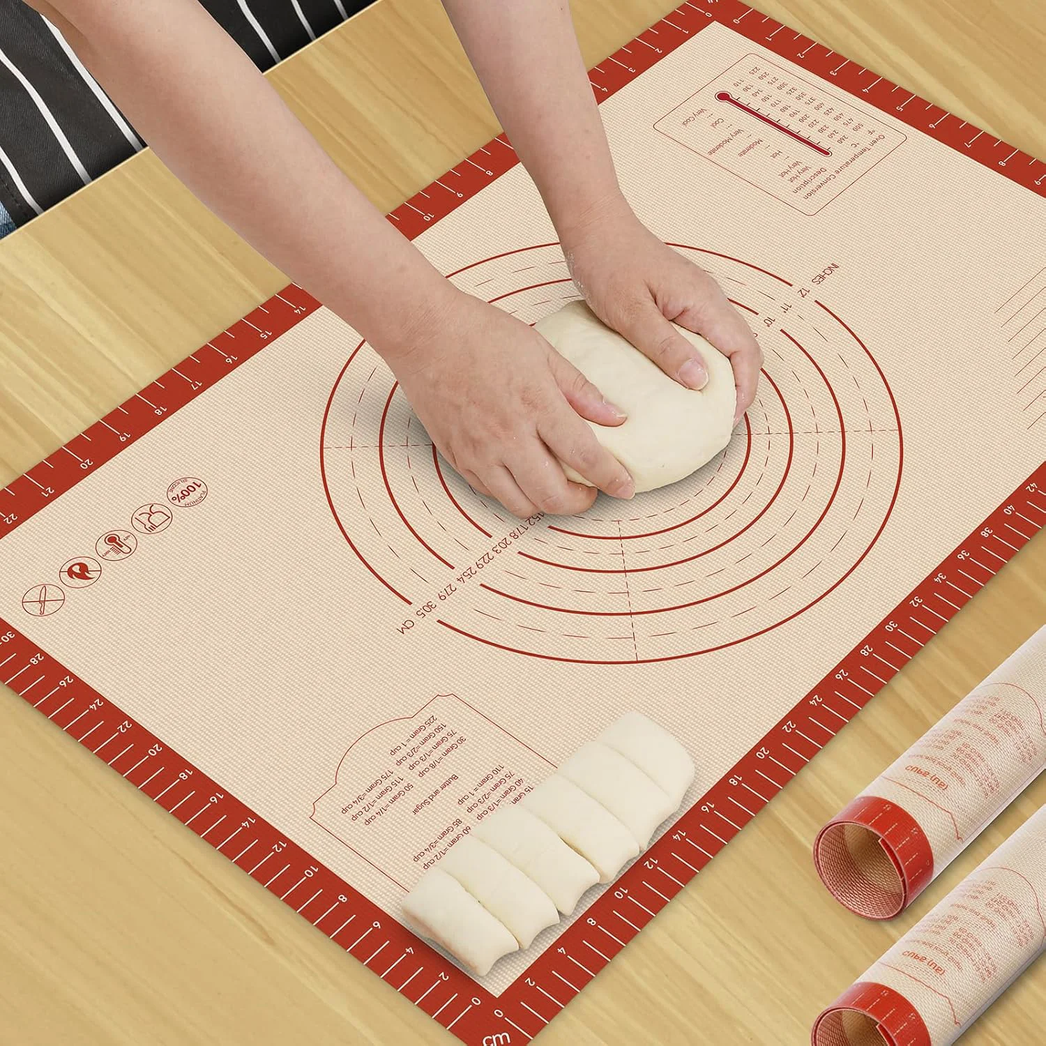 User-Friendly Hotec Silicone Baking Mat - 26x16 Thickened Pastry Dough Mat with Measurement Non-Stick For Dough Rolling Bread Oven Liner Kitchen Counter Versatile