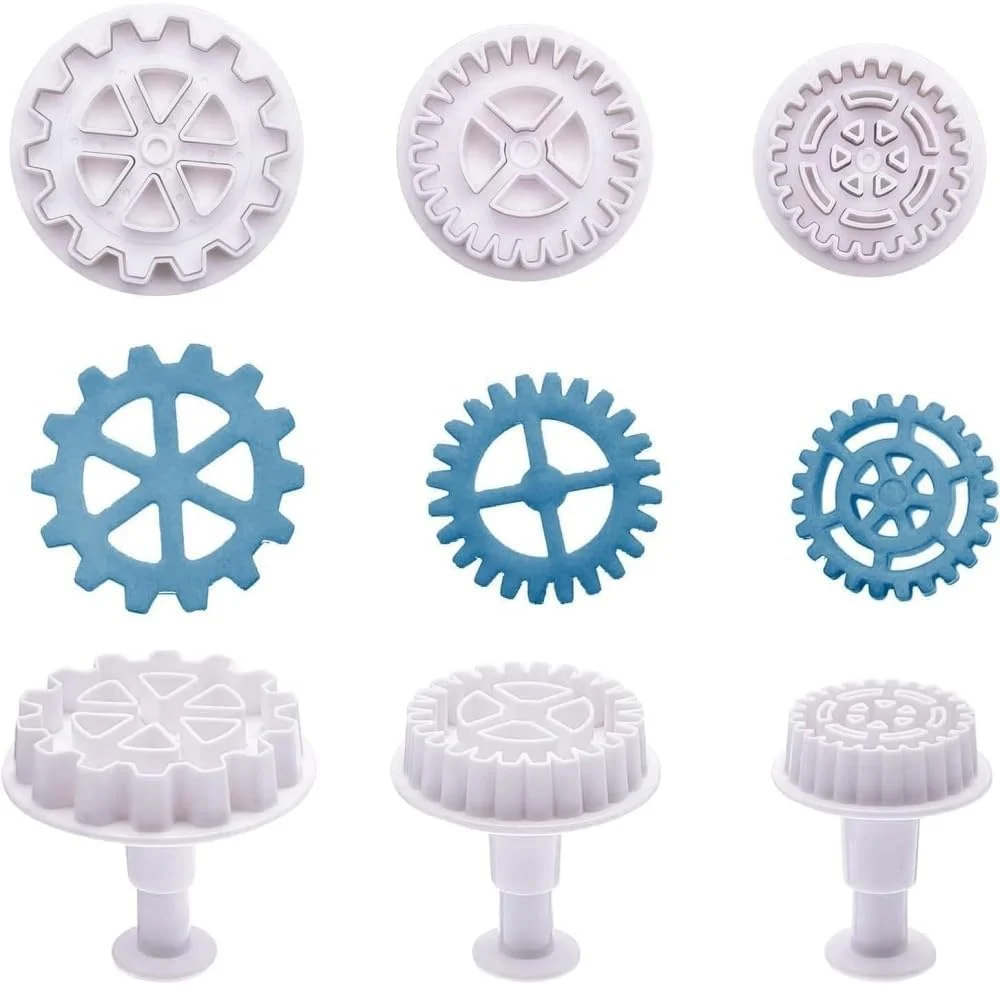 Carefully Designed 3Pcs White Gear Cookie Cutters Steampunk Cogs Plunger Mold 3D Gear Cookie Stamp Mold Premium