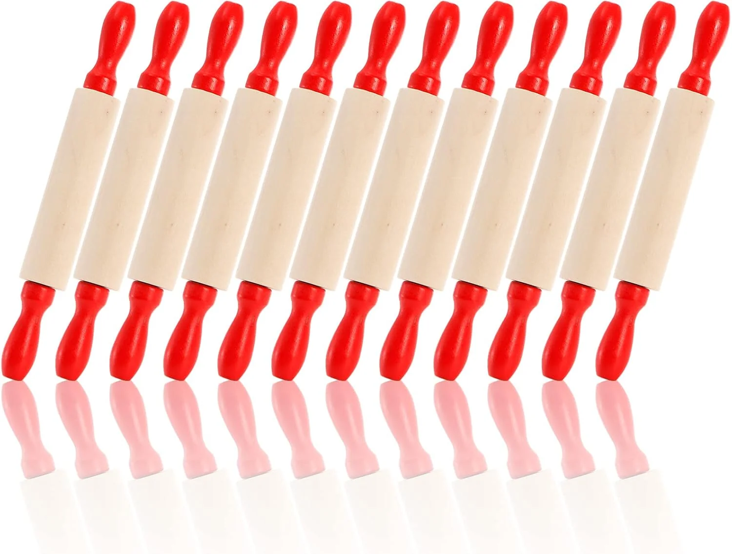 Effective Soujoy Set of 12 Mini Rolling Pin 8 Inch Wood Dough Roller for Baking with Red Handle Crafted