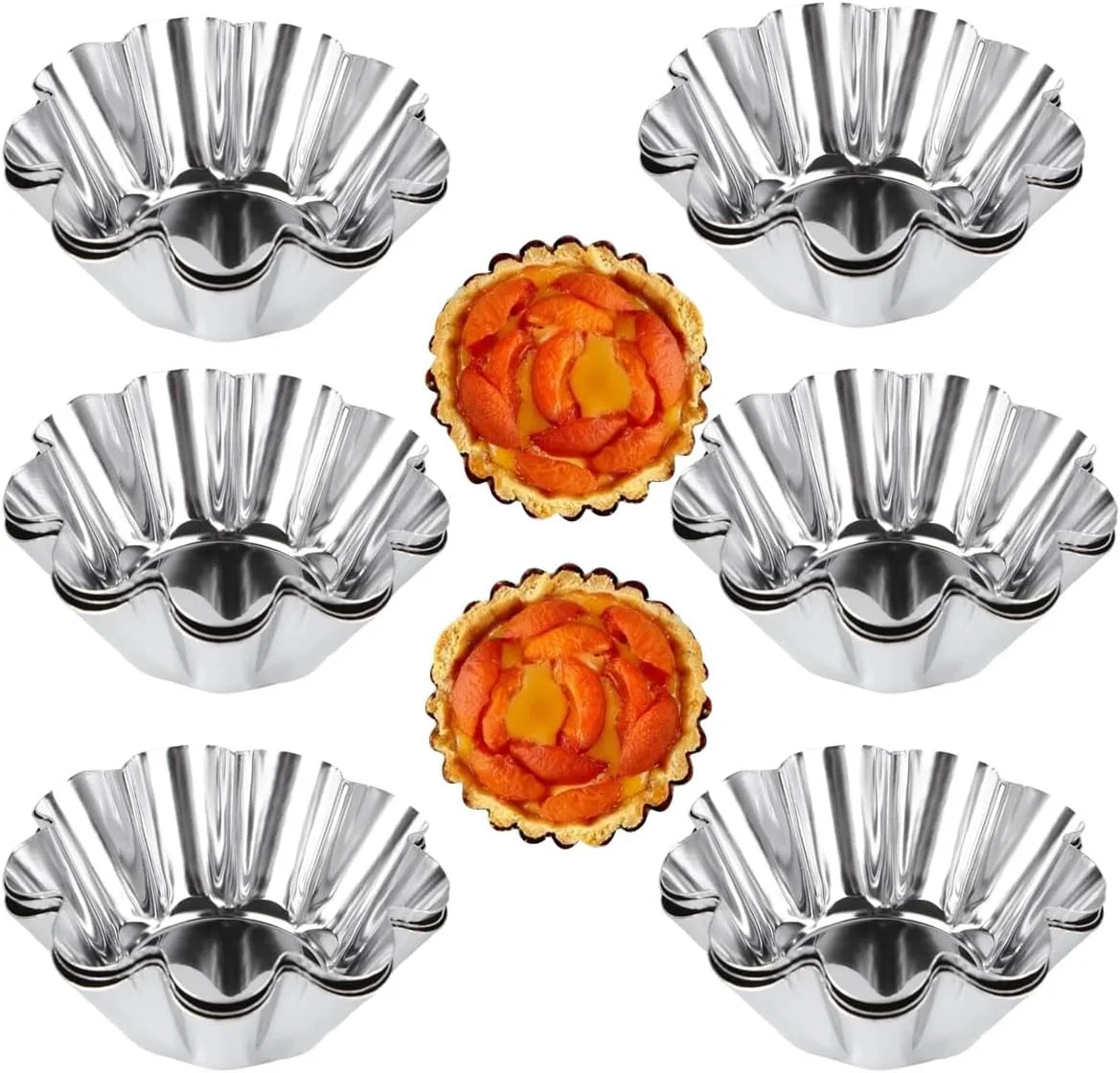 Trusted 12 Pcs Stainless Steel Tart Pans - Non-Stick Flower Cookie Cutters Mold for Baking - Flower and Round Muffin Cups - Cupcake Mold for Kitchen Flexible