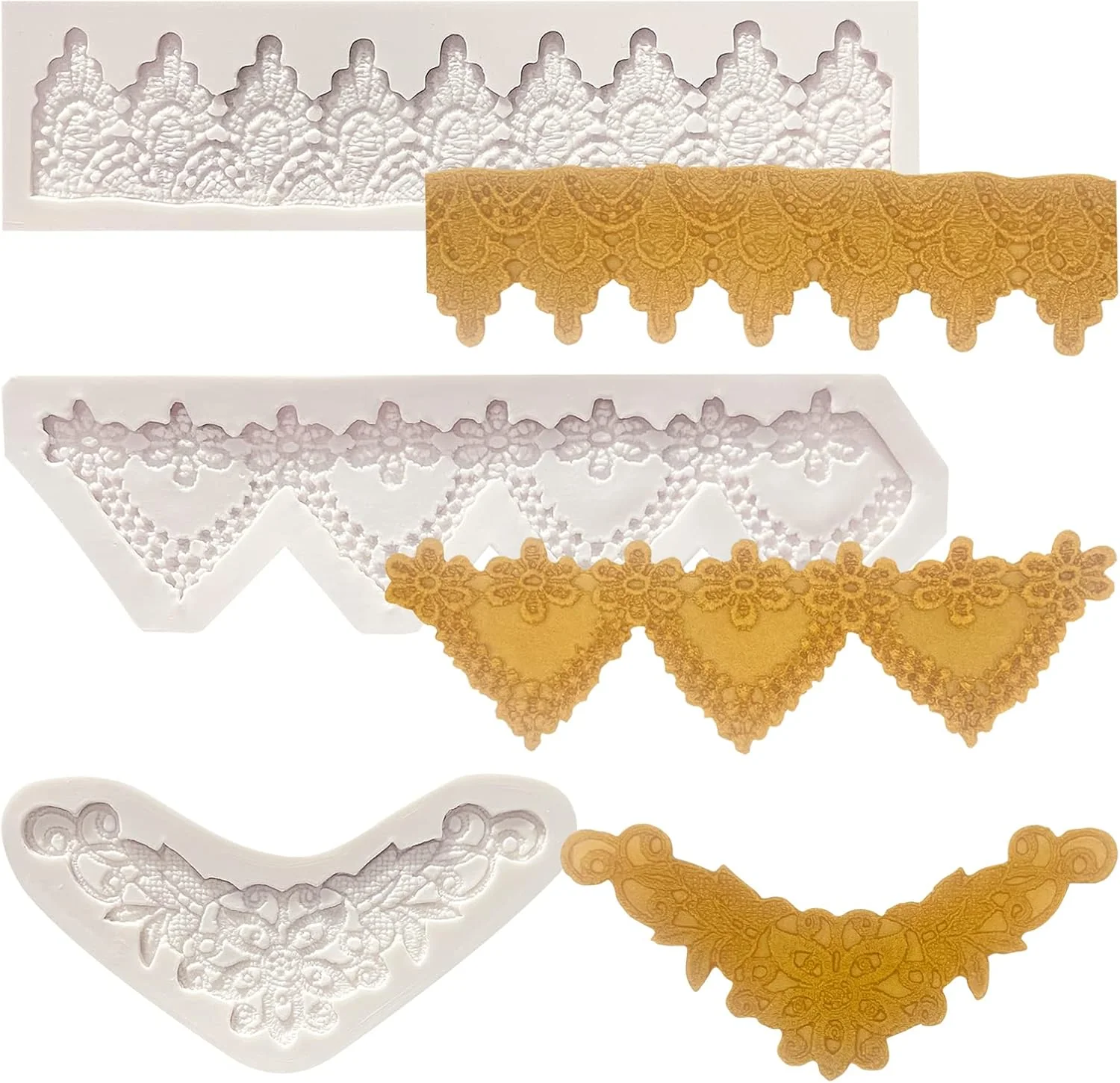 Classic Lace Fondant Mold Set of 3 Edible Lace border Cake Decorating Imprint Mat Silicone Molds for Wedding Valentine's Day Chocolate Cupcake Cookies Optimized