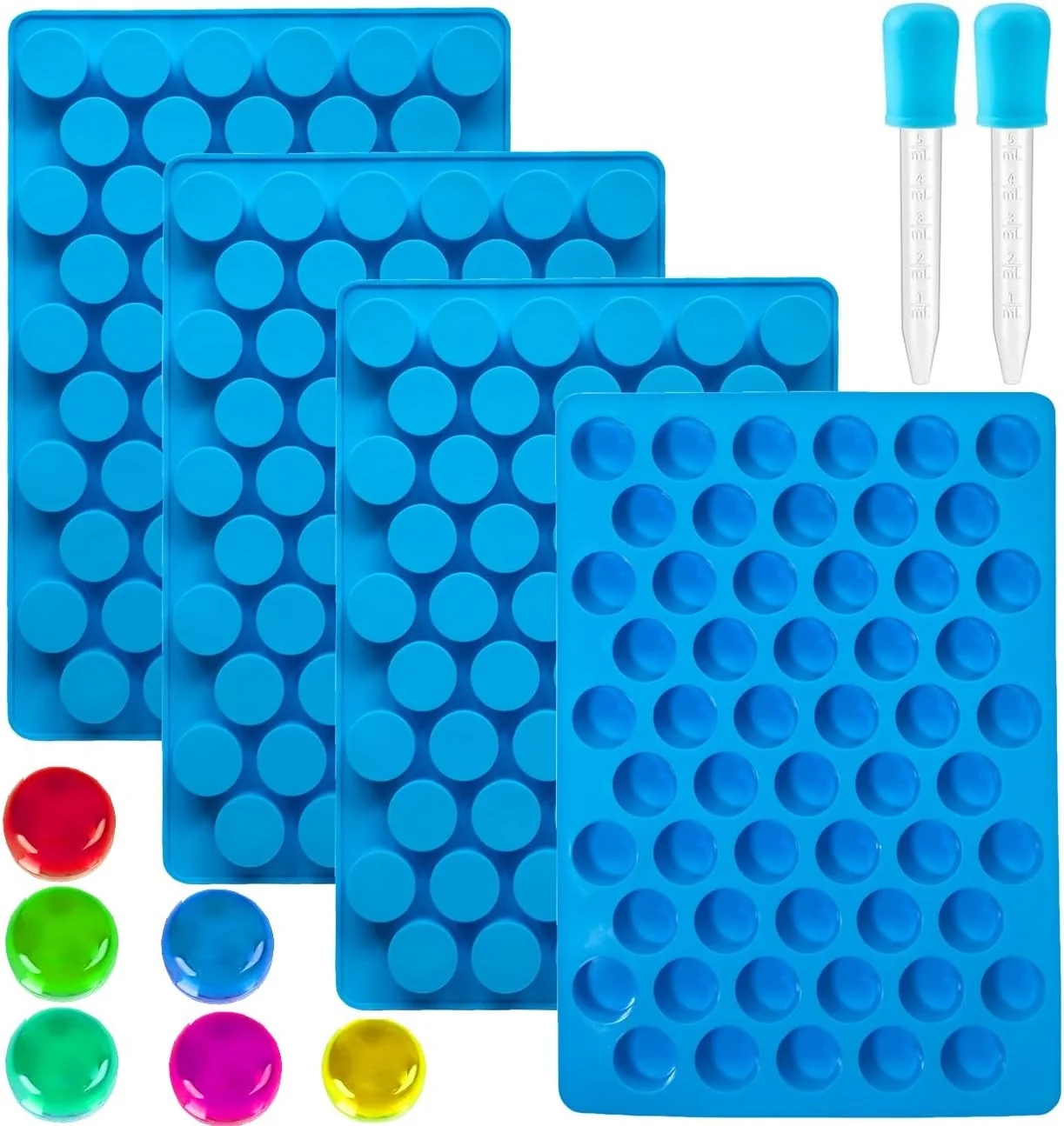 Solid Round Gummy Candy Molds - 220 Cavity Silicone Candy Molds with 2pcs Dropper for Hard Candy Gummy Caramels Chocolate Ganache Ice Cubes Organic