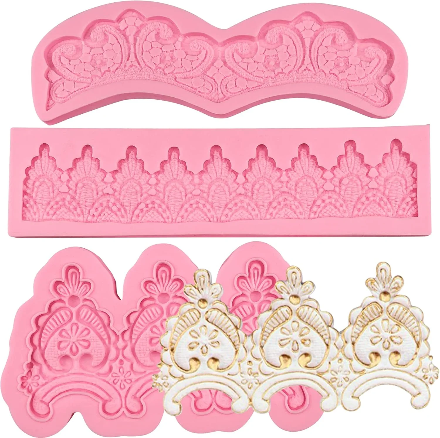 Durable Baroque Embossed Cake Decorating Mold 3pcs Lace Fondant Silicone Molds for Chocolate Candy Mousse Butter Biscuit Marzipan Sugar Craft Cake Border Artisan