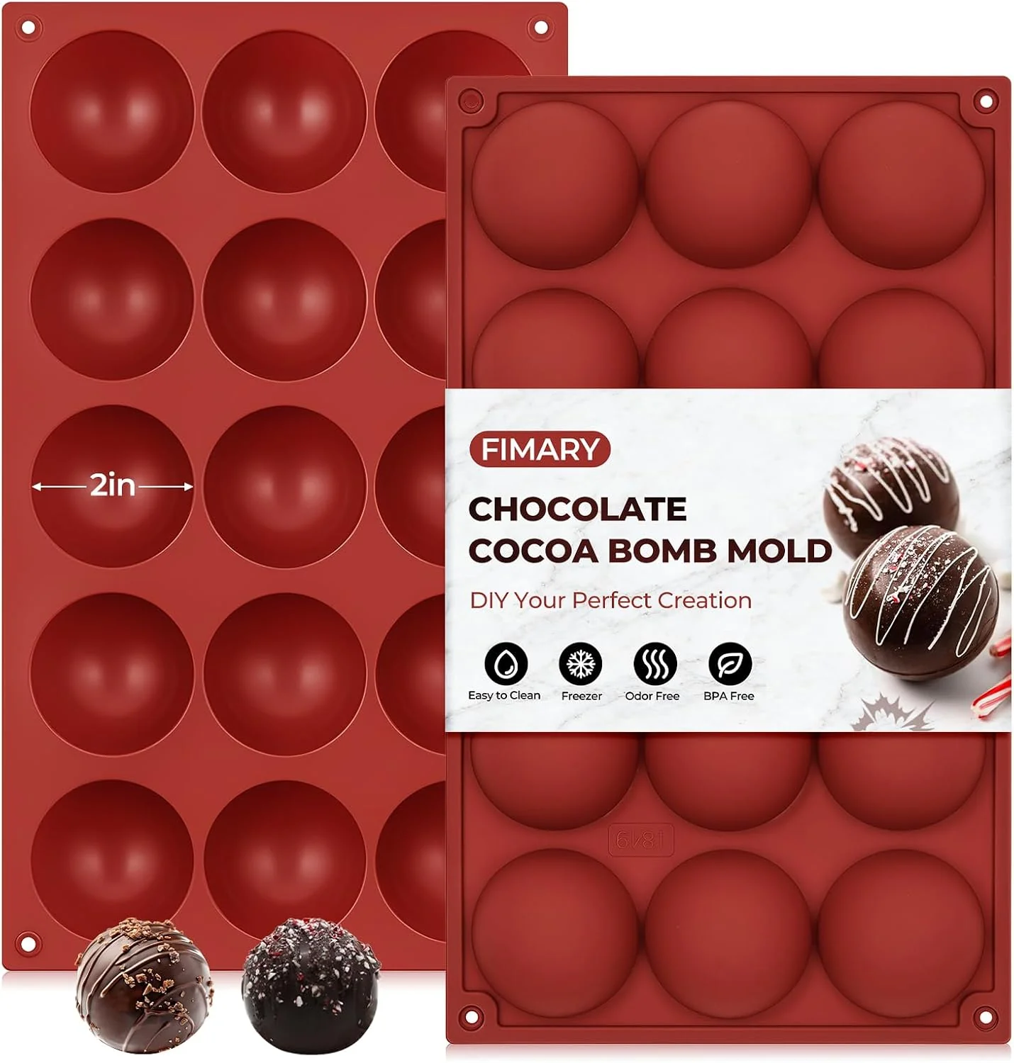 Safe Medium 15-Cavity Semi Sphere Silicone Molds Non-Stick 2 Packs 2 Half Sphere Silicone Baking Molds for Making Jelly Cake Chocolates Bombs Excellent