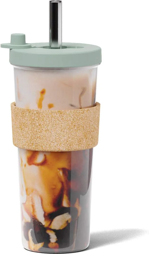 Dependable Dodoko Sage Green 24 oz Reusable Boba Cup and Straw Bubble Tea Cup with Wide Lid and Straw Genuine