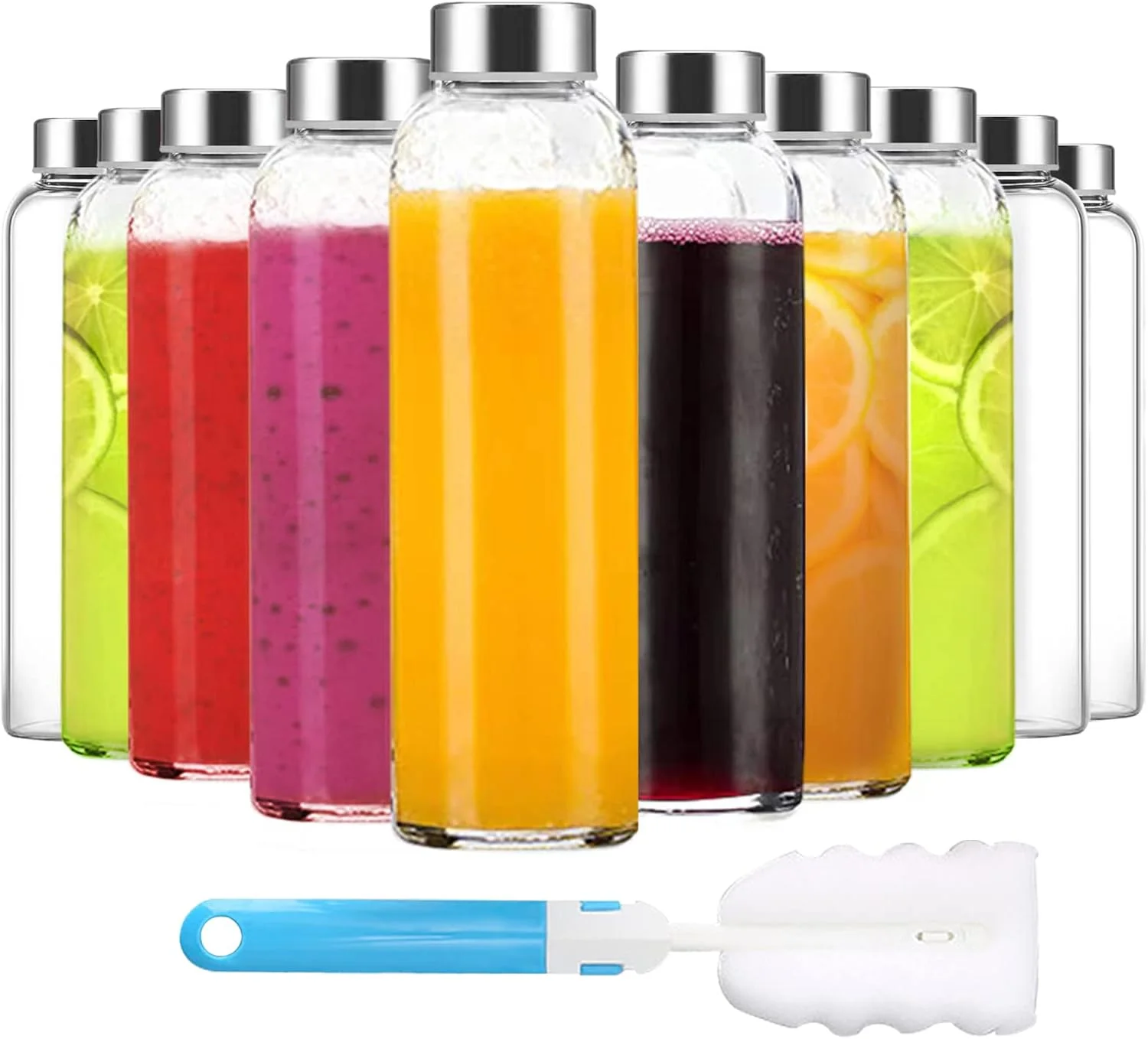 Responsible Glass Juice Bottles 18oz Set of 10 Eco-Friendly