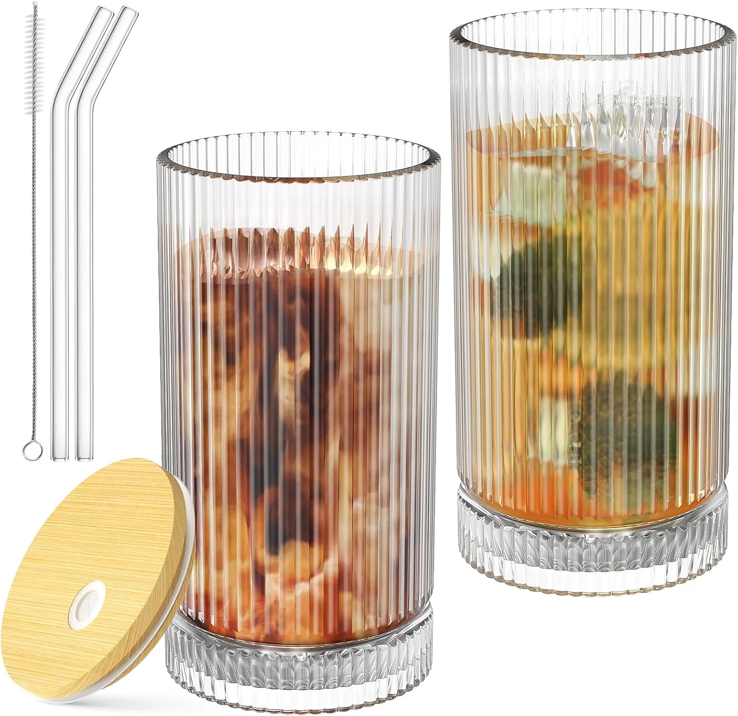 Traditional 15 Oz Glass Cups with Lid and Straw Iced Coffee Cups with Lid Vintage Glassware for Whiskey Cocktail Beer 2 Pack Breathable