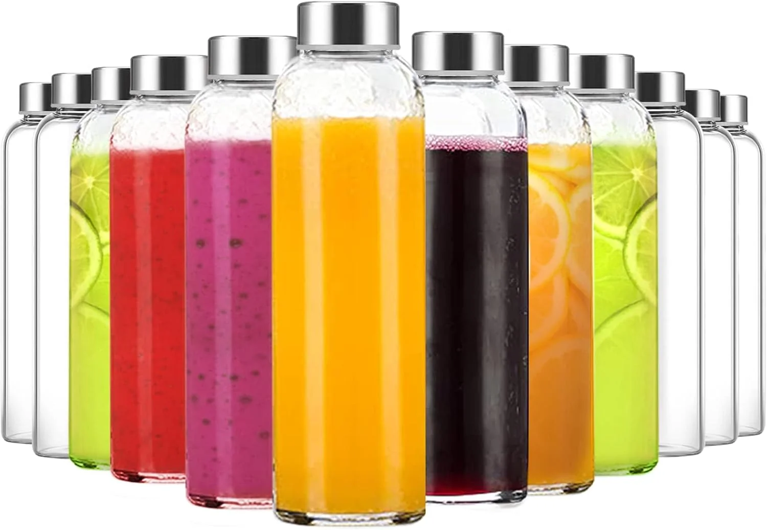 Classic 18oz Glass Juice Bottles with Lids - 24 Pack Leak Proof Soft