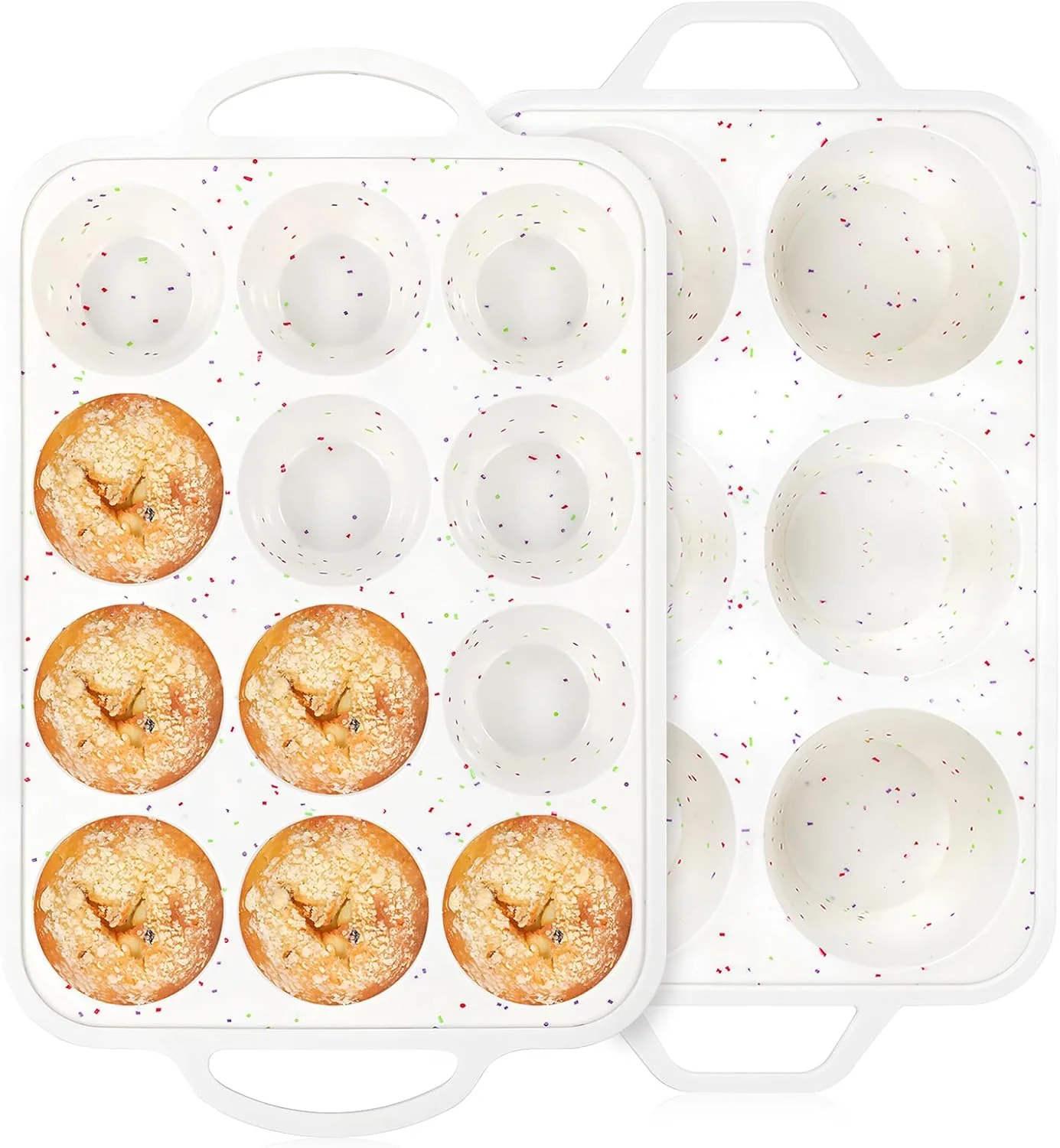 Verified Vinino 2Pack Silicone Muffin Pan for Baking with Metal Reinforced Frame Regular 12 Cup and Jumbo 6 Cup Nonstick Cupcake Pan Set Pure