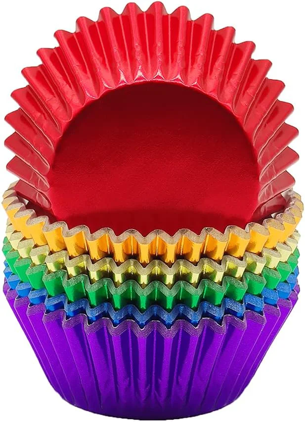Traditional Rainbow 6 Bright Colors Standard Cupcake Liners Muffin Foil Paper Baking Cups 120-Count Flexible