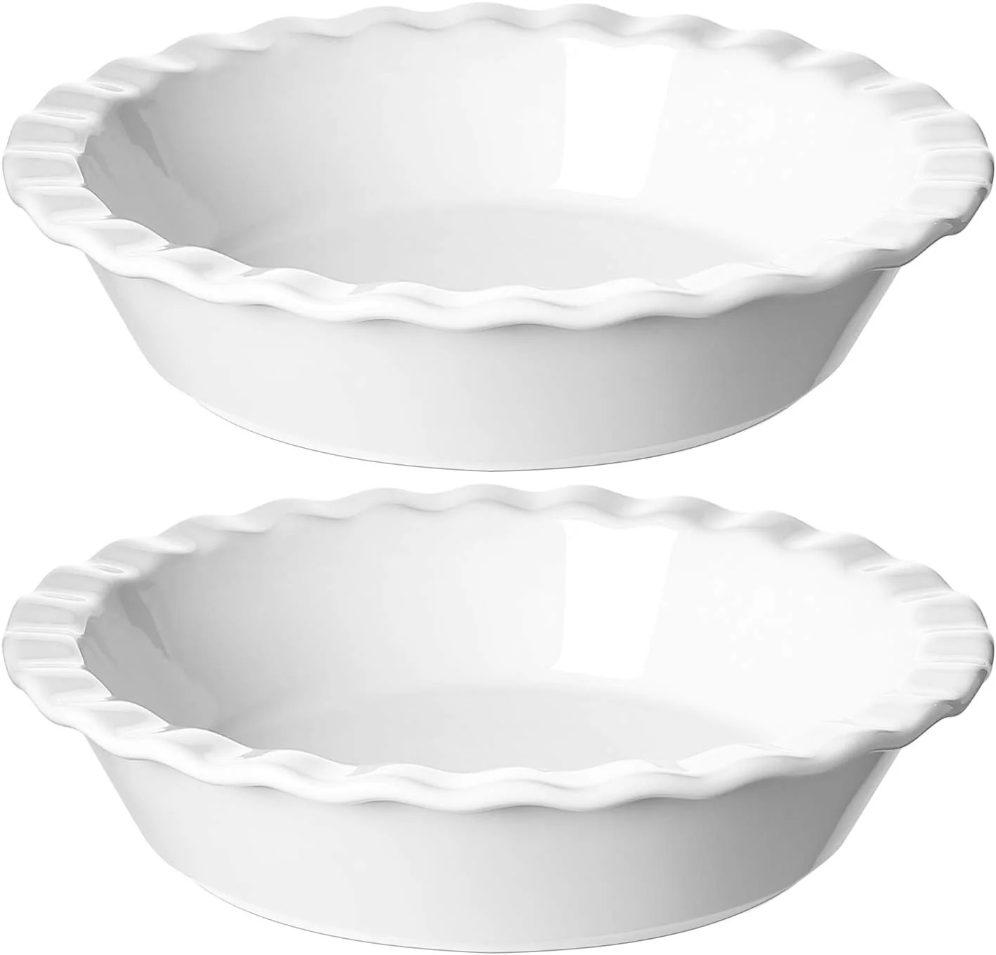Green LE Tauci Ceramic Pie Pans Plate for Baking 9 inch Deep Dish Baking Dish 52 ounce Bakeware for Apple Pecan Pie Set of 2 White High-Grade