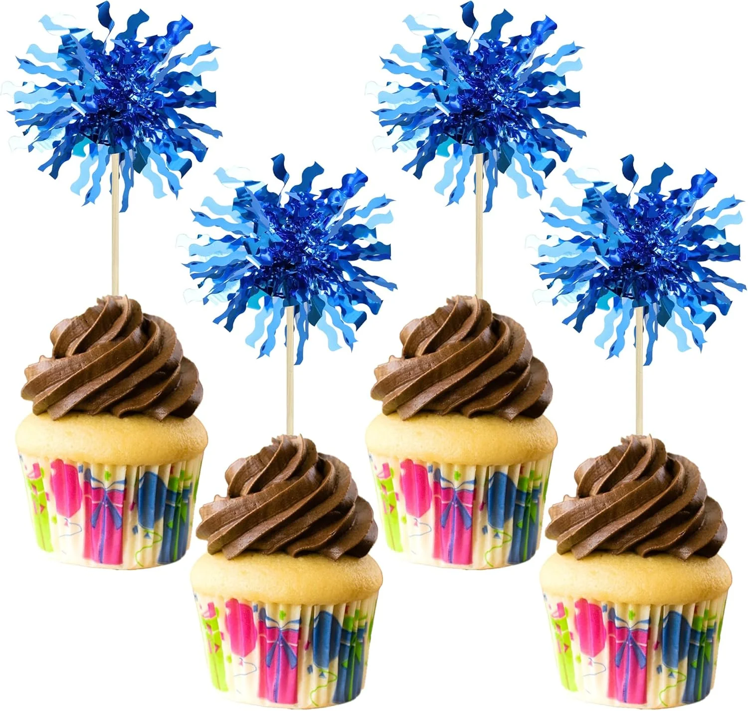 High-Performance Gyufise 30Pcs Foil Firework Cupcake Toppers Happy Birthday Cake Toppers Sparkle Tinsel Flower Drink Stirrers Cocktail Food Fruit Toothpicks for Flexible