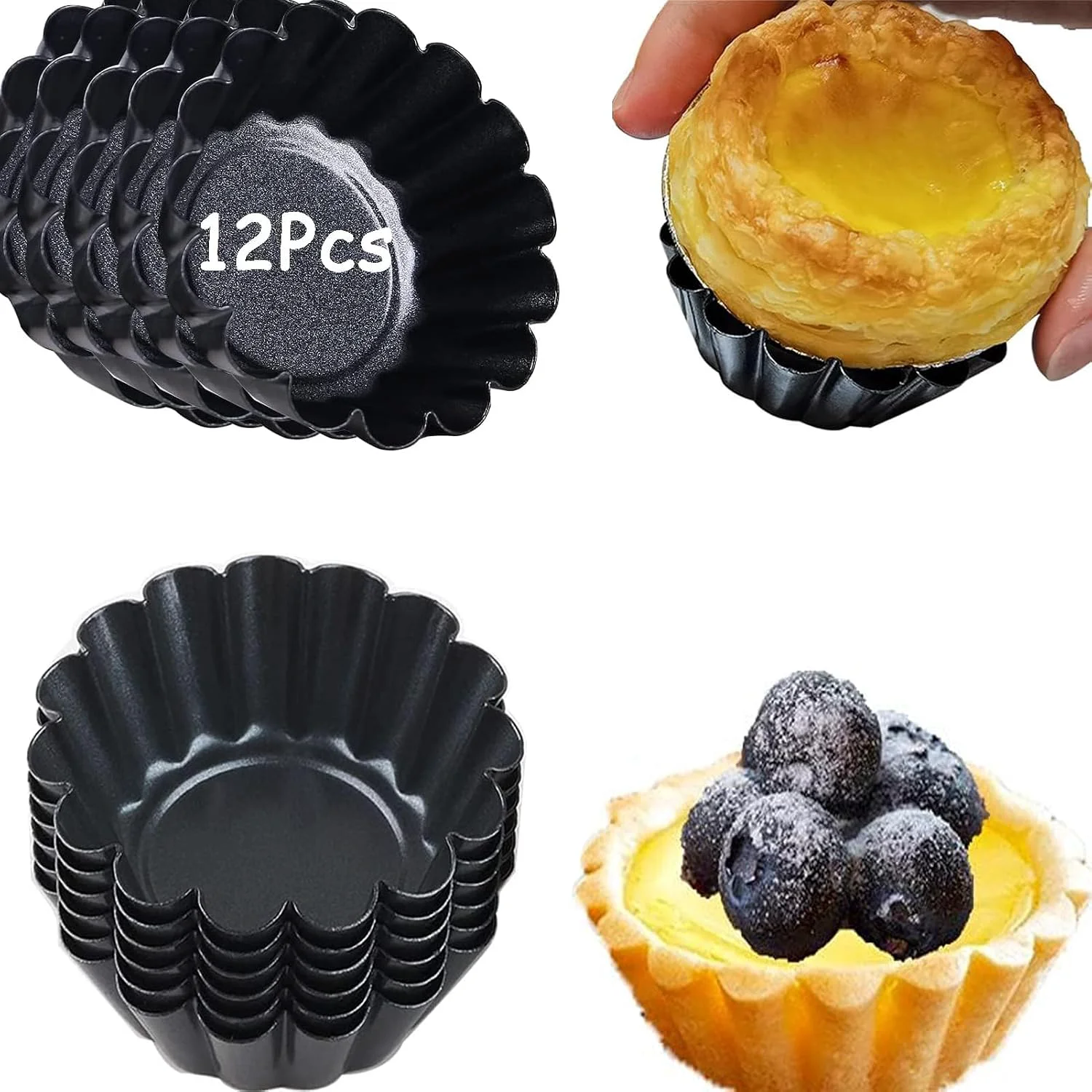 Safe RICHSC-PAN Egg Tart Molds 12 PCS Non-Stick Very Mini Tart Pans. Original