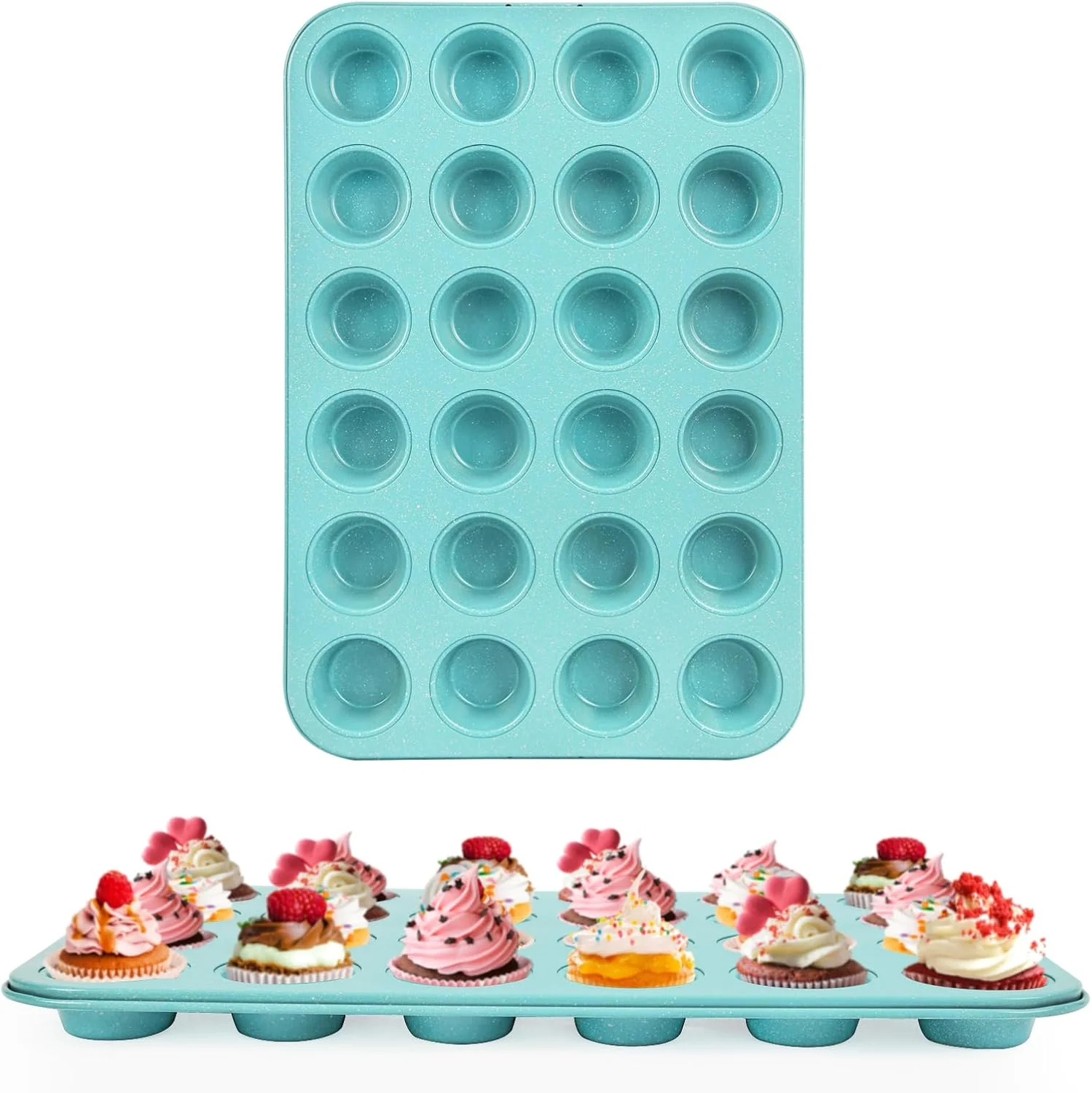 Durable 2-Pack Light Blue 24-Cup Ceramic Mini Muffin Pan – Non-Stick Muffin Tin PFOA- Healthy Baking for Cupcakes Sustainable