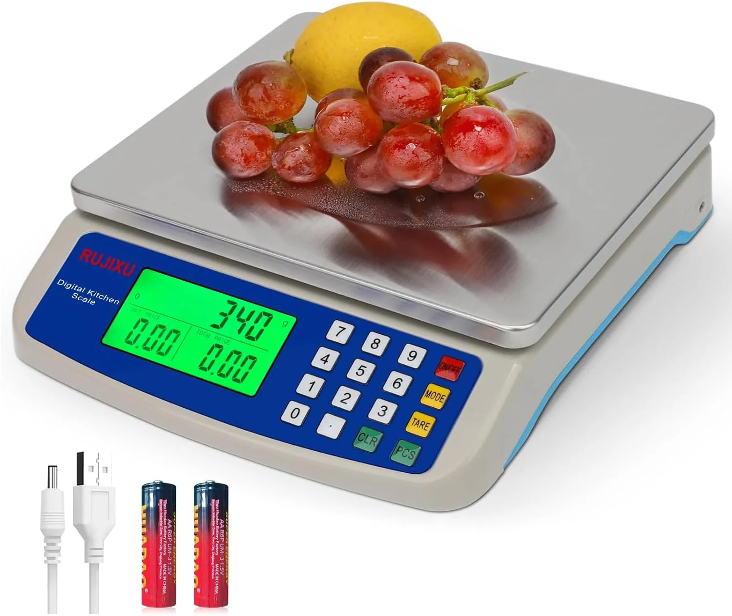 Fast Large Digital Kitchen Scale 30KG Commercial Food Scale 66LB for Baking Bread Meat Stainless Steel Price Computing Scale LCD Display Next-Generation