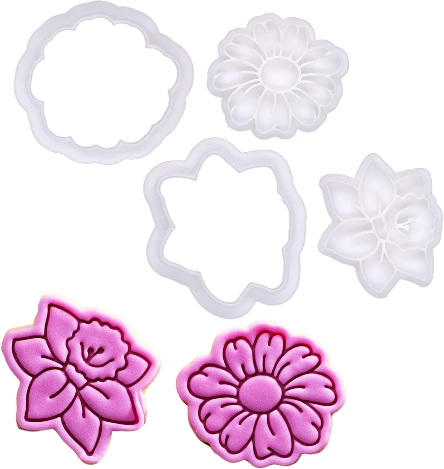 Environmentally Friendly Bakerlogy Meadow Blooms - Mini 2 Cookie Cutter Stamp Set - Daffodil Daisy Design for Easter Spring Cookies Cupcakes Fondant Decorations Premium Material