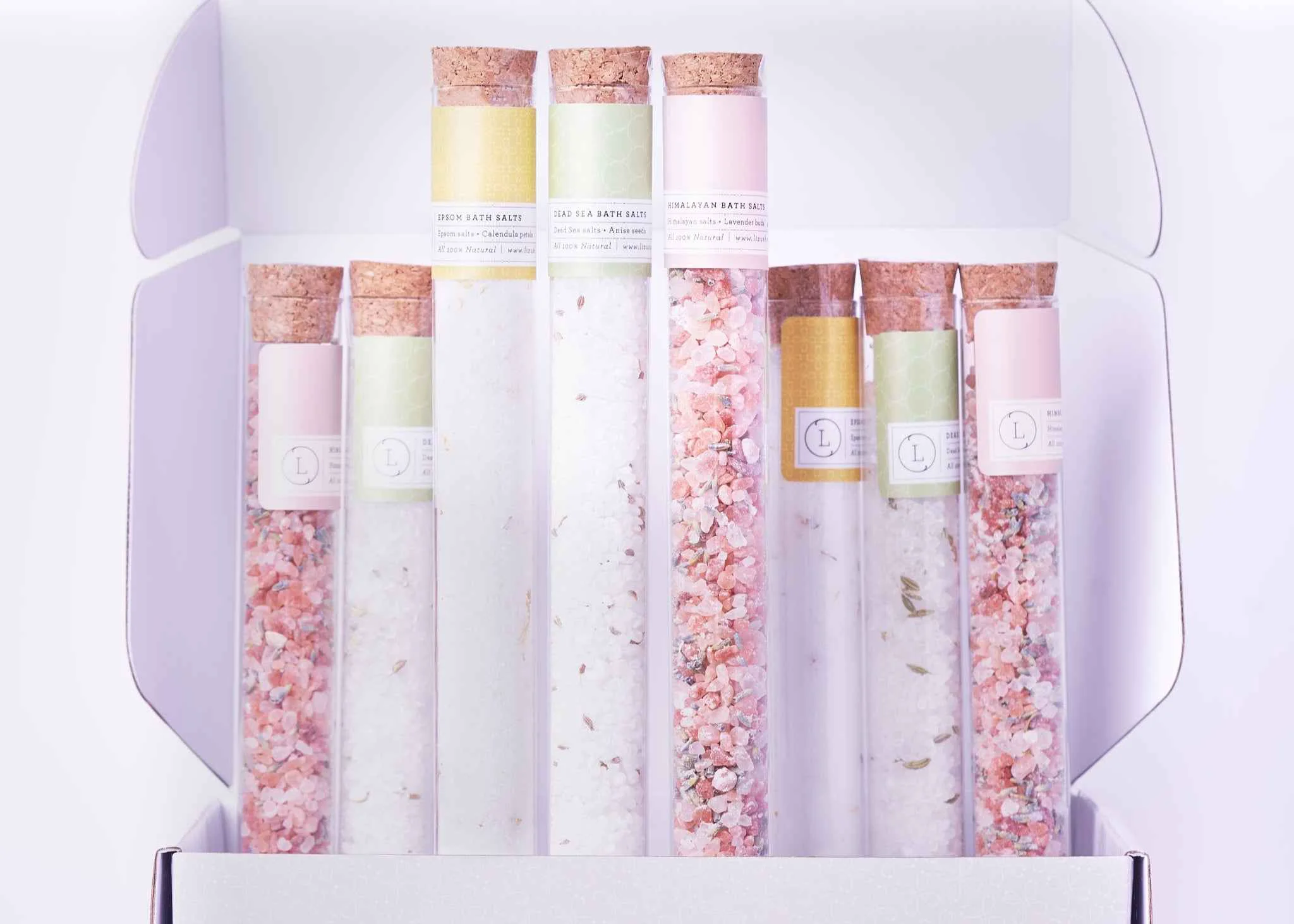 Premium Material Natural Bath Salts Gift Set – 8 Glass Tubes Top-Quality
