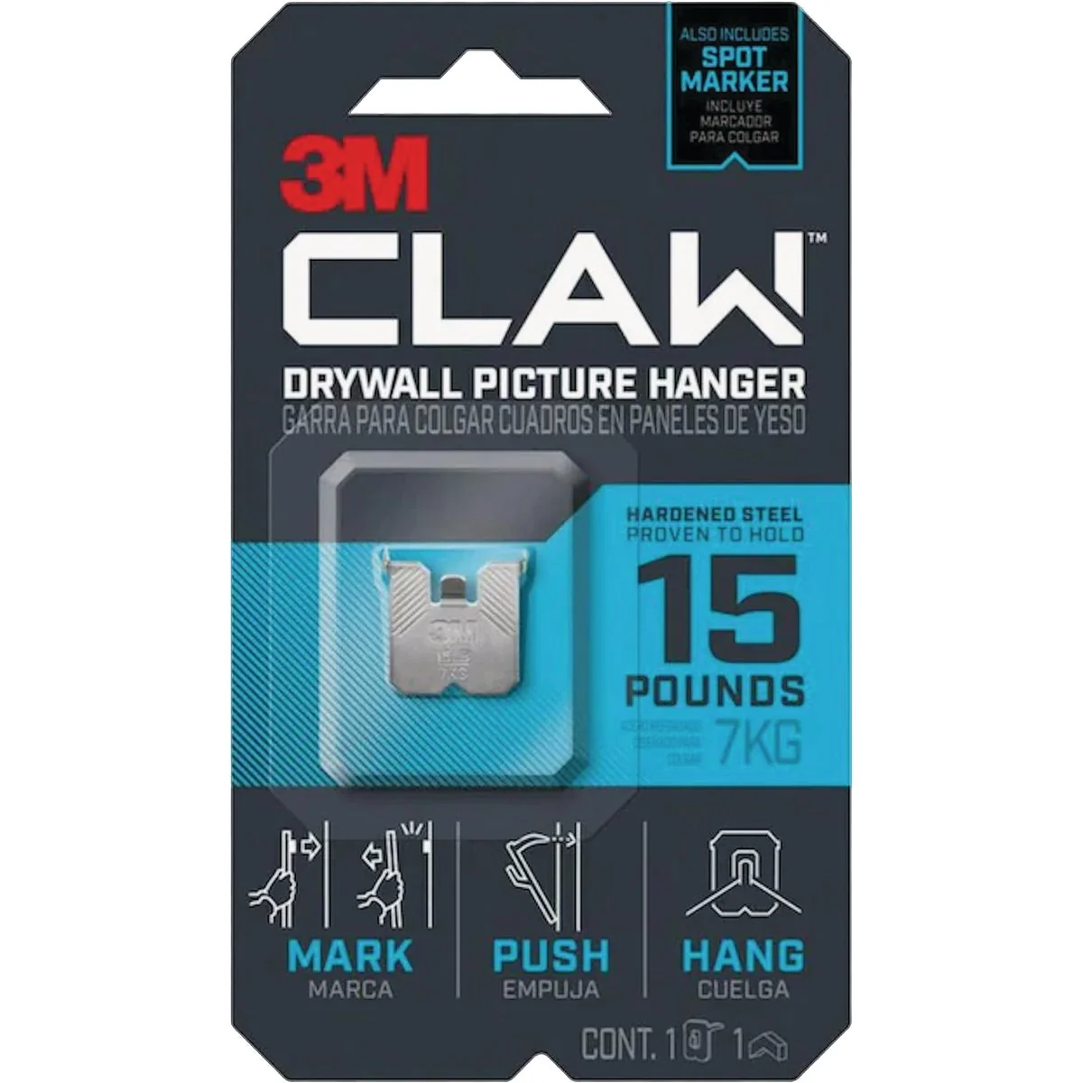Genuine 3M Claw 15 Lb. Drywall Picture Hanger with Temporary Spot Marker 1 Hanger 1 Marker Artisan