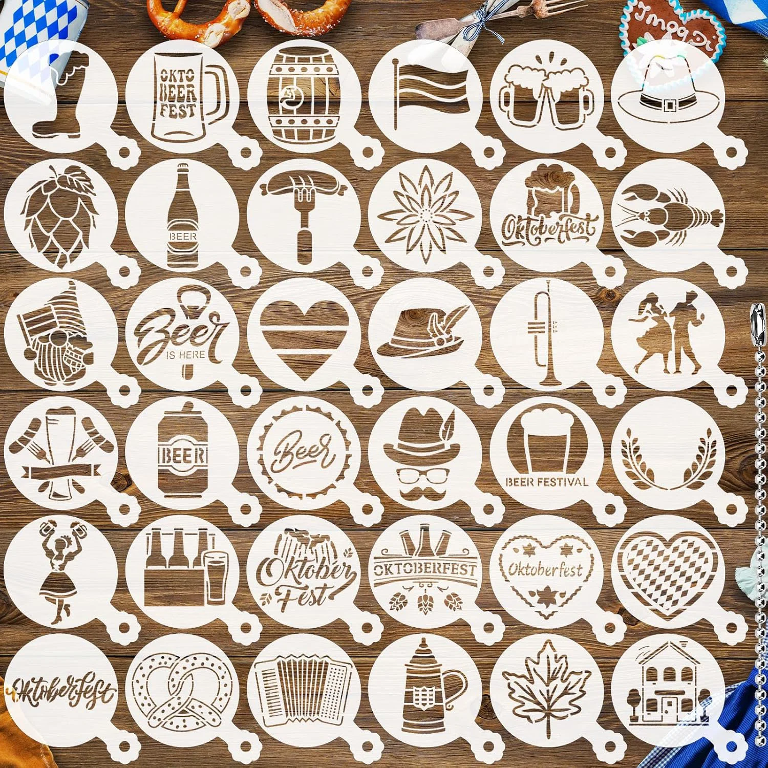 Artisan Julbear 36 Pieces Reusable Oktoberfest Cookie Cake Stencils Bavarian Style Templates Mold Tools for Oktoberfest Party Cookies Baking Painting Coffee Proven