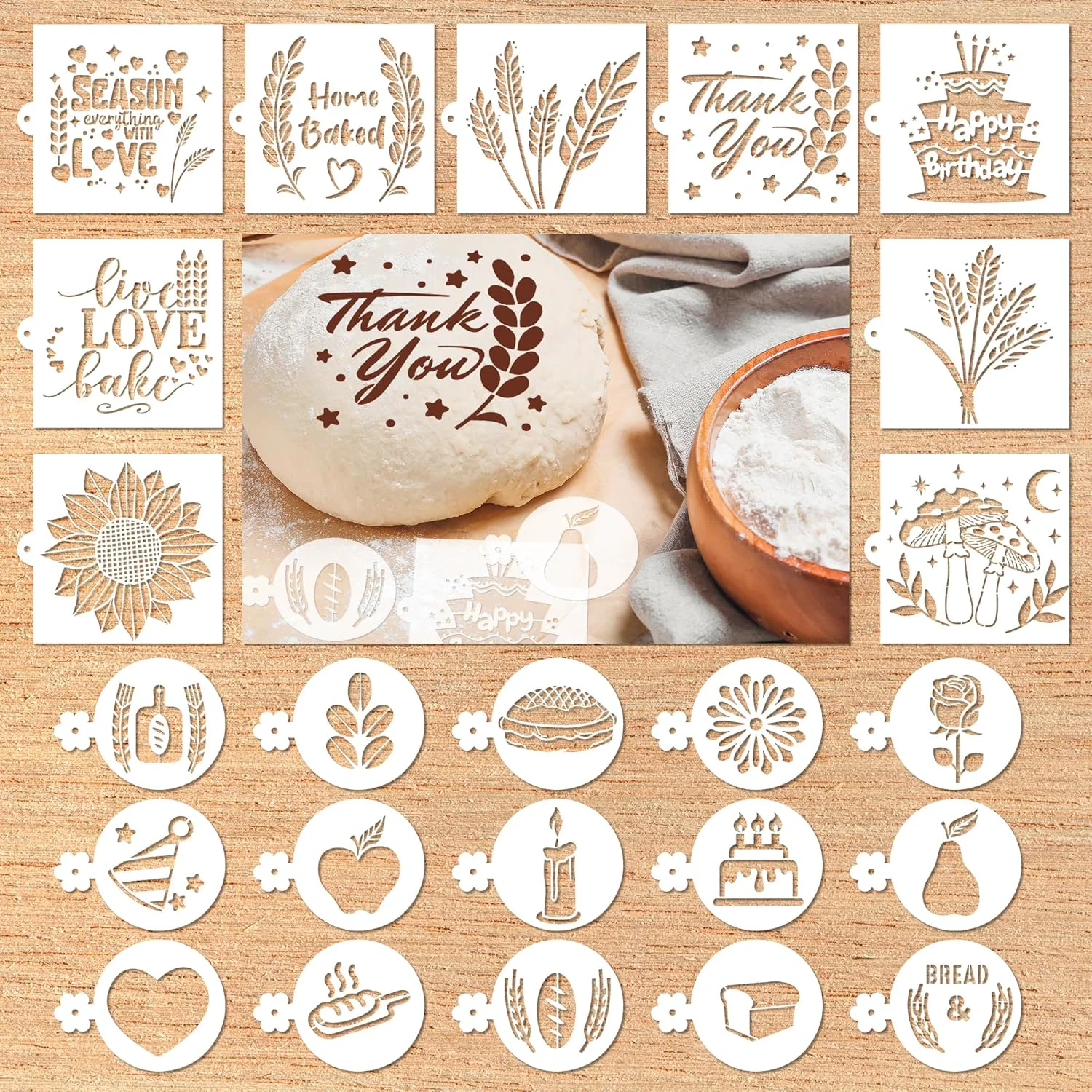 Professional Bread Stencils for Sourdough - 24 Pcs Bread Stencils for Baking Sourdough Bread Baking Tools Gifts for Sourdough Bakers Bread Making Accessories Easy-to-Use