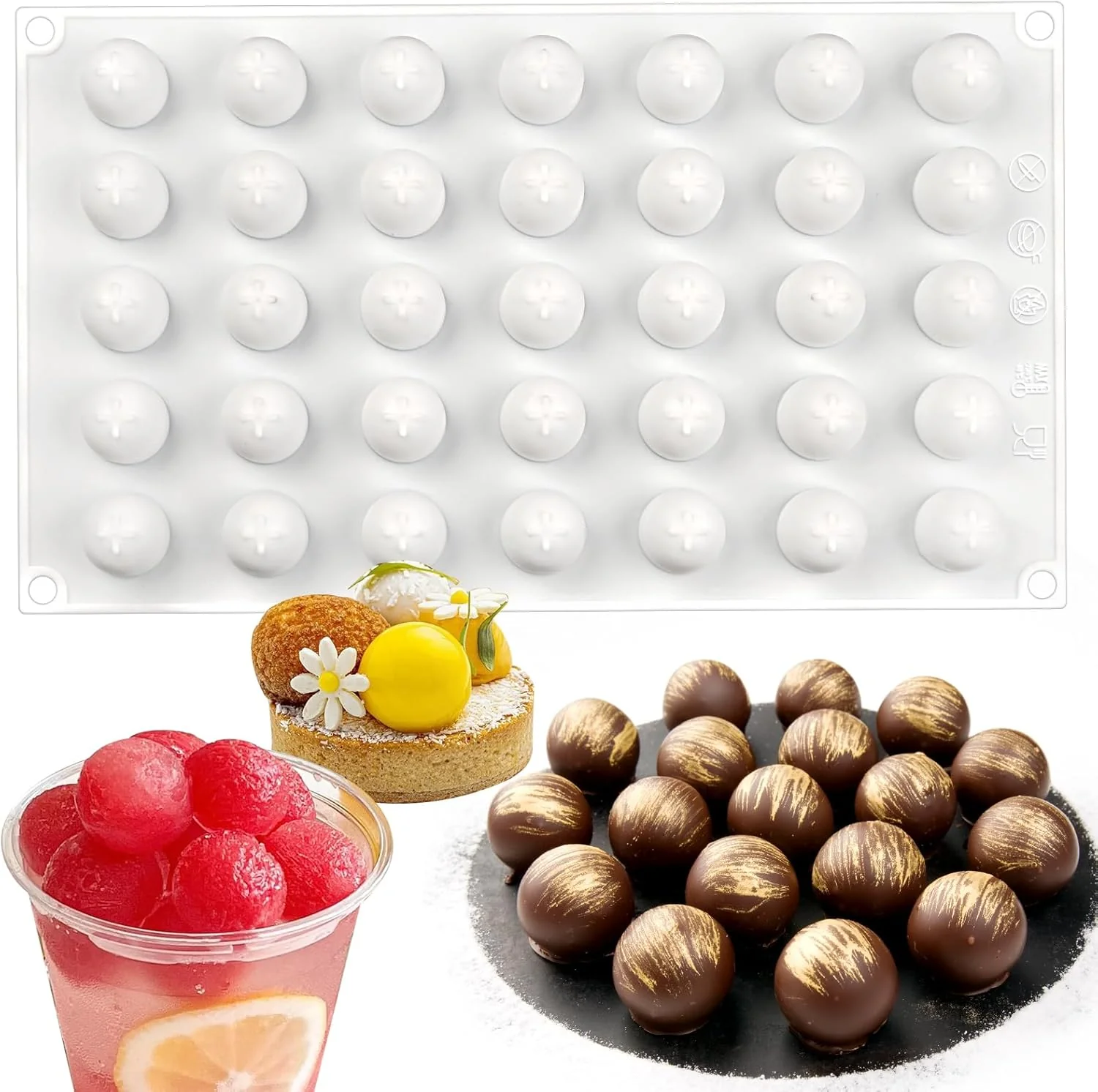 High-Grade Small Chocolate Molds 35-Cavity Silicone Sphere Candy Molds Chocolate Mold for Cake Decoration Natural