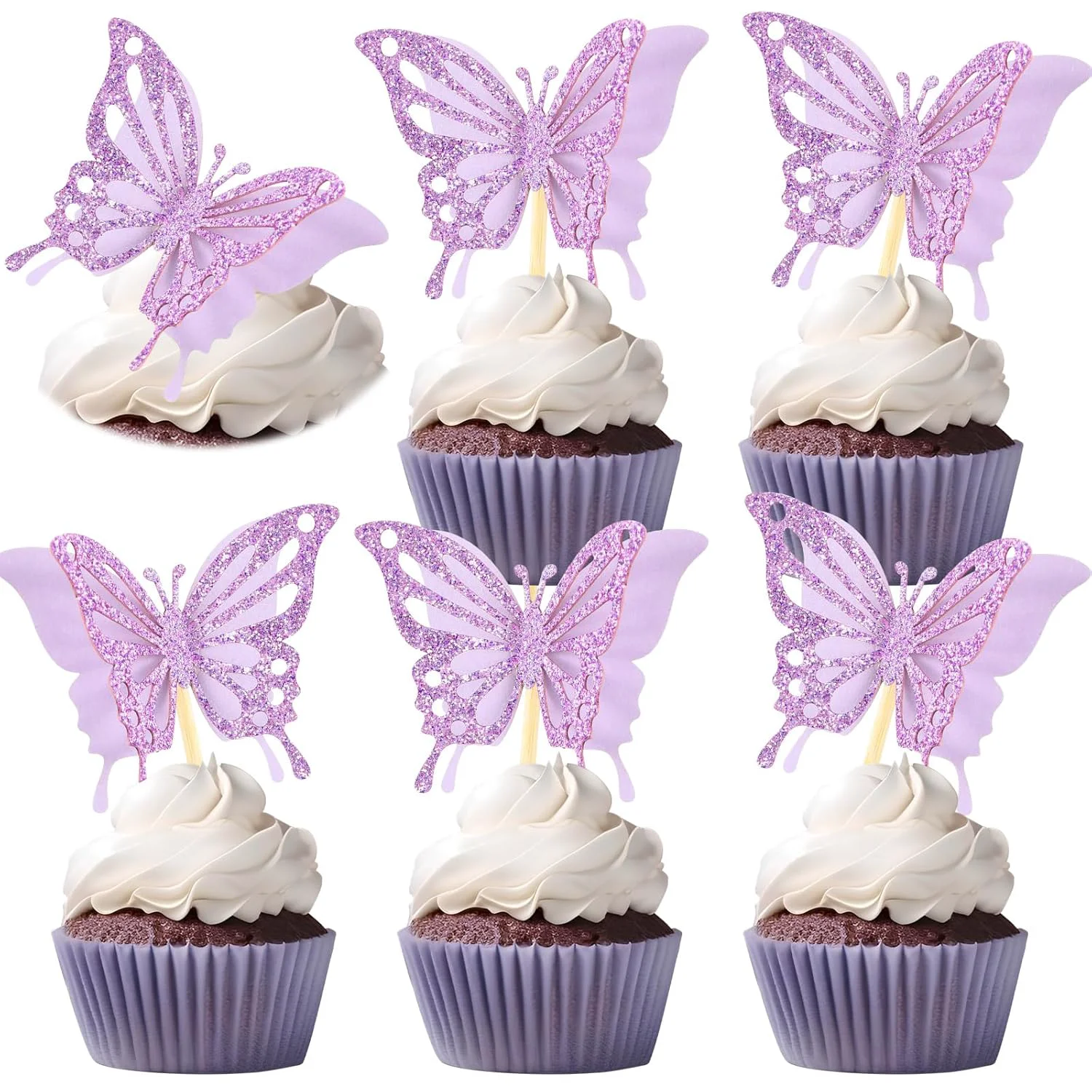 Durable Chinco 48 Pcs Butterfly Cupcake Toppers Assembled Double Layer Cupcake Topper 3D Glitter Cake Topper Butterfly Cocktail Pick Decoration for Baby Original