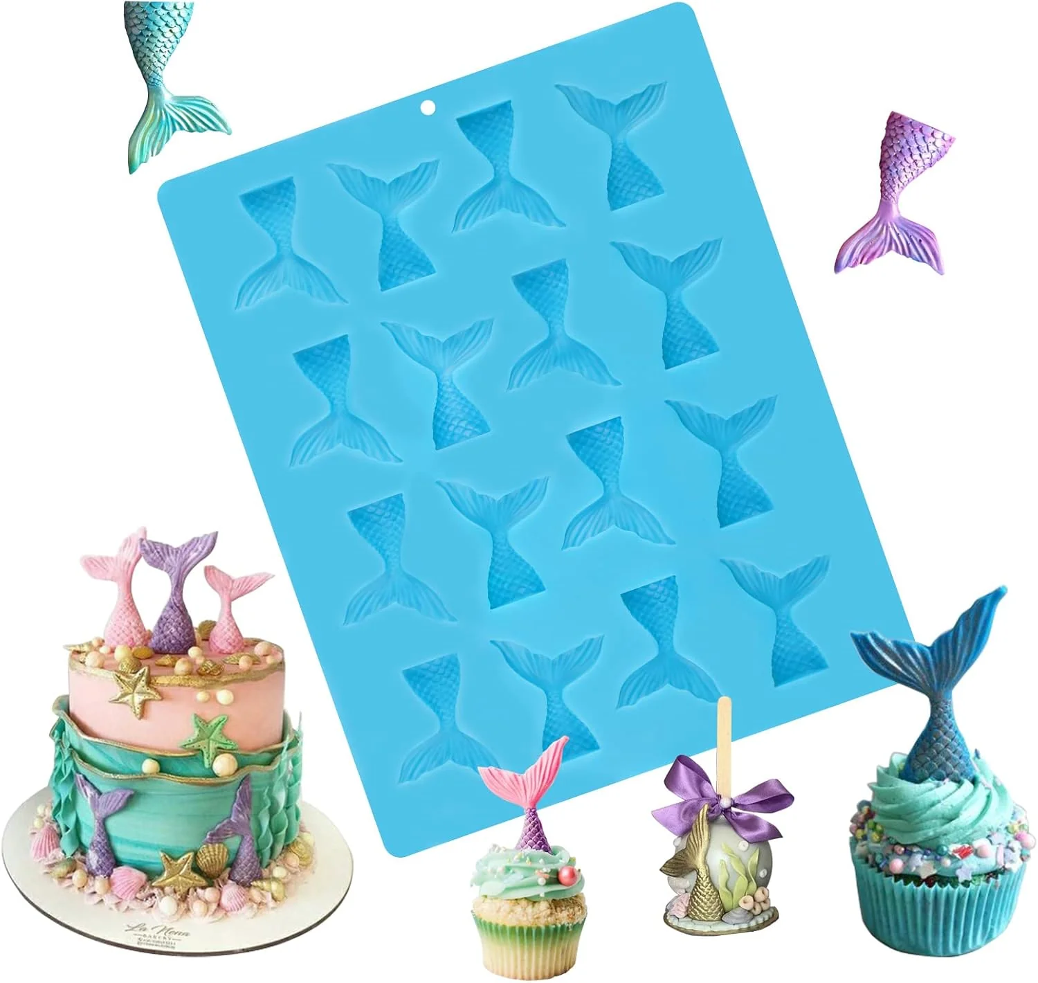 Specialty Sakolla 16 Cavity Mermaid Tails Silicone Molds Mermaid Molds for Chocolate Fondant Cake Decoration Cupcake Toppers Resin Soap Candy Gumpaste Crafted