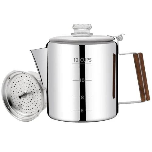 Enhanced No Coating 12 Cup Percolator Coffee Pot 304 Stainless Steel Premium
