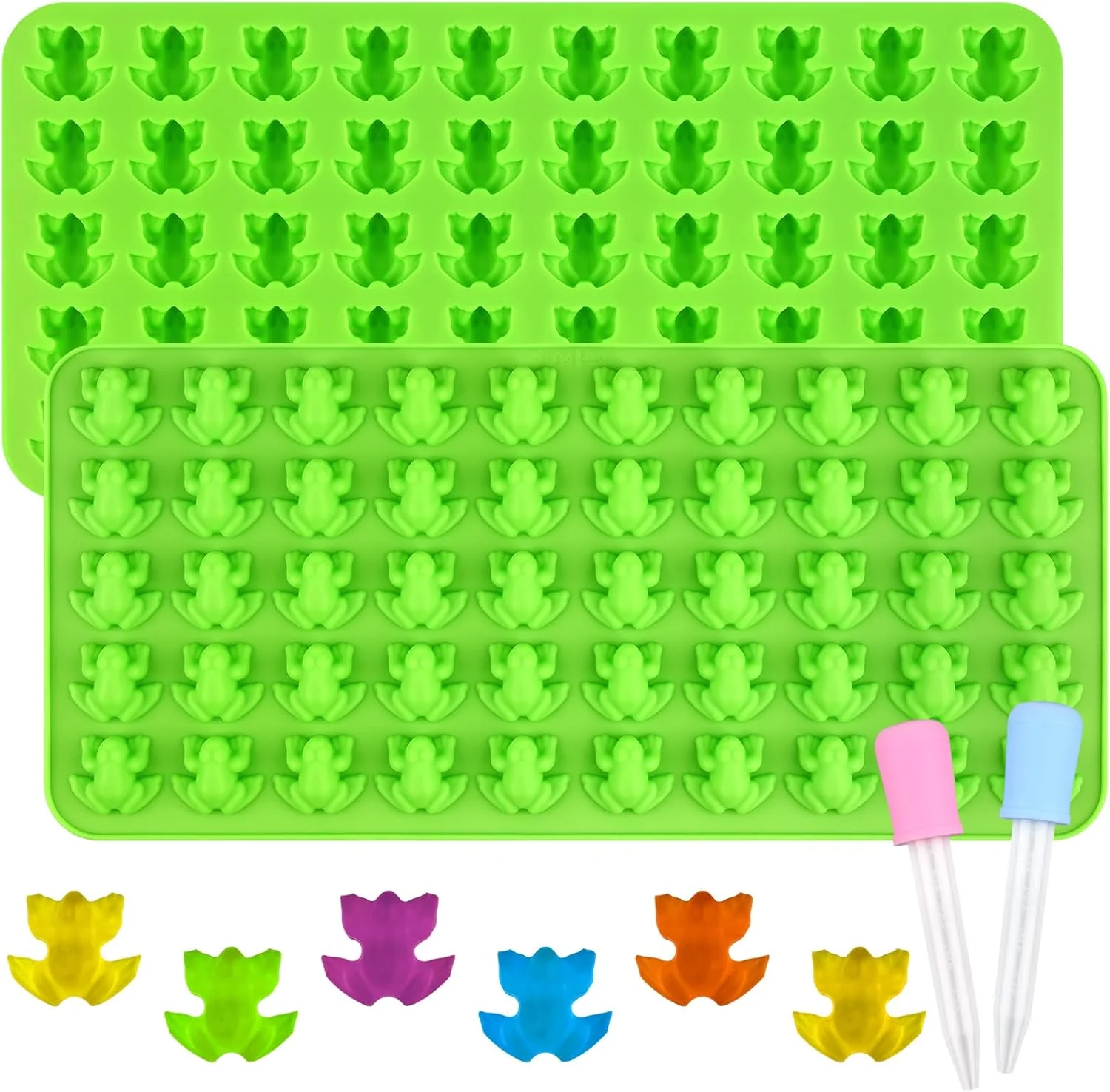 Advanced Sakolla Mini Frog Candy Molds Silicone 100 Cavities Gummy Molds for Baking Hard Candy Chocolate Mint Candy Set of 2 with 2 Droppers Proven