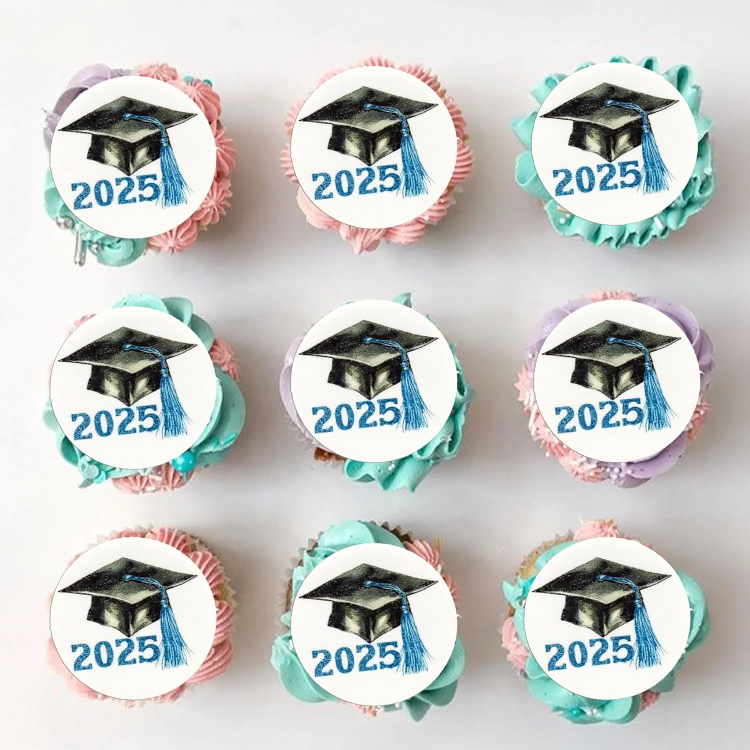 Fast Gyufise 48Pcs Edible 2025 Graduation Cap Cupcake Toppers Wafer Paper Class of 2025 Grad Cap Cupcake Picks for 2025 Graduation Theme Party Cake User-Friendly