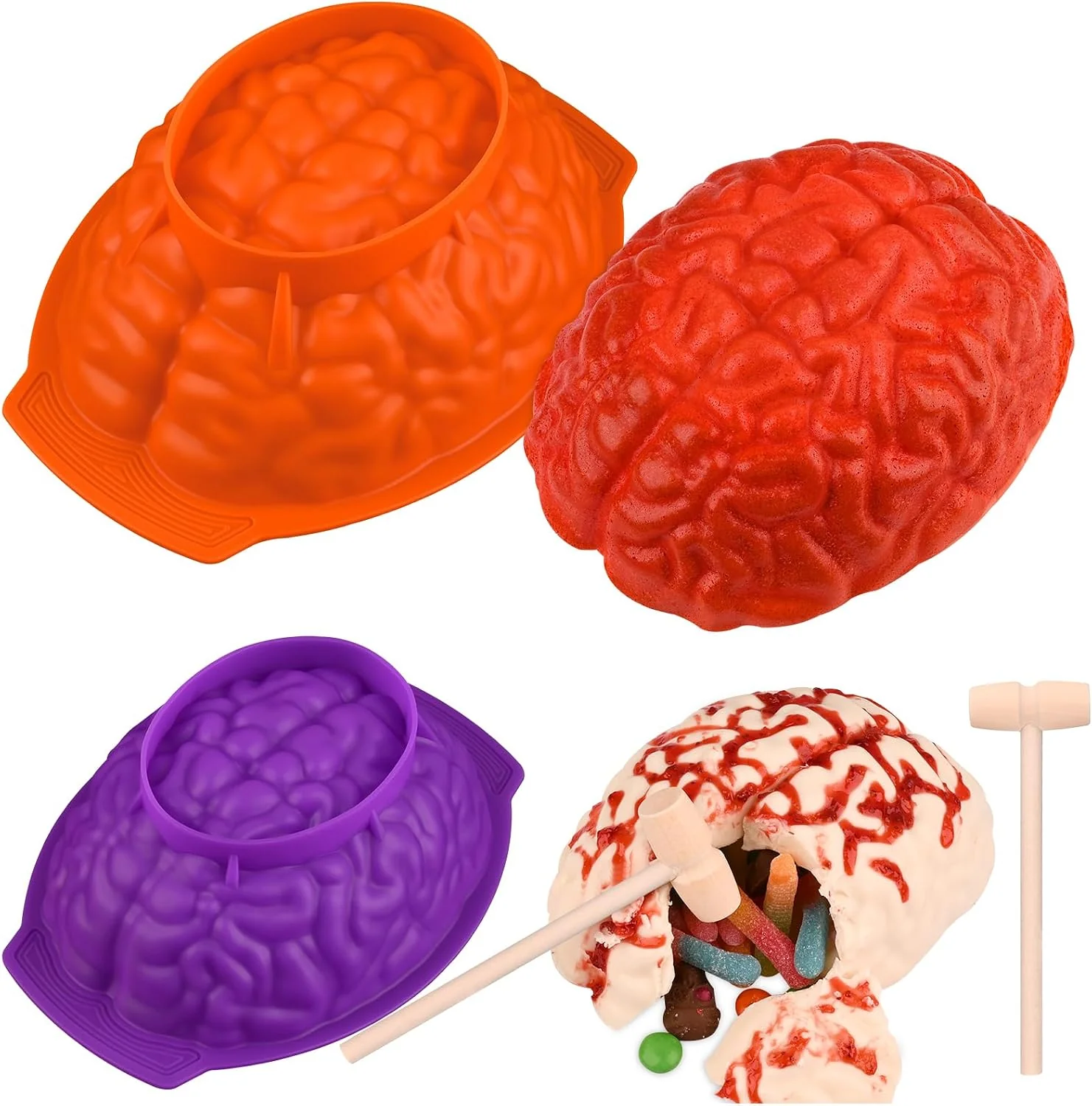 Practical 2 Pack Halloween 3D Human Brain Silicone Molds Food-grade Silicone Molds Human Brain Shape Baking Molds for Chocolate Bomb Jelly Cake Gelatin Candle and Resin Sophisticated