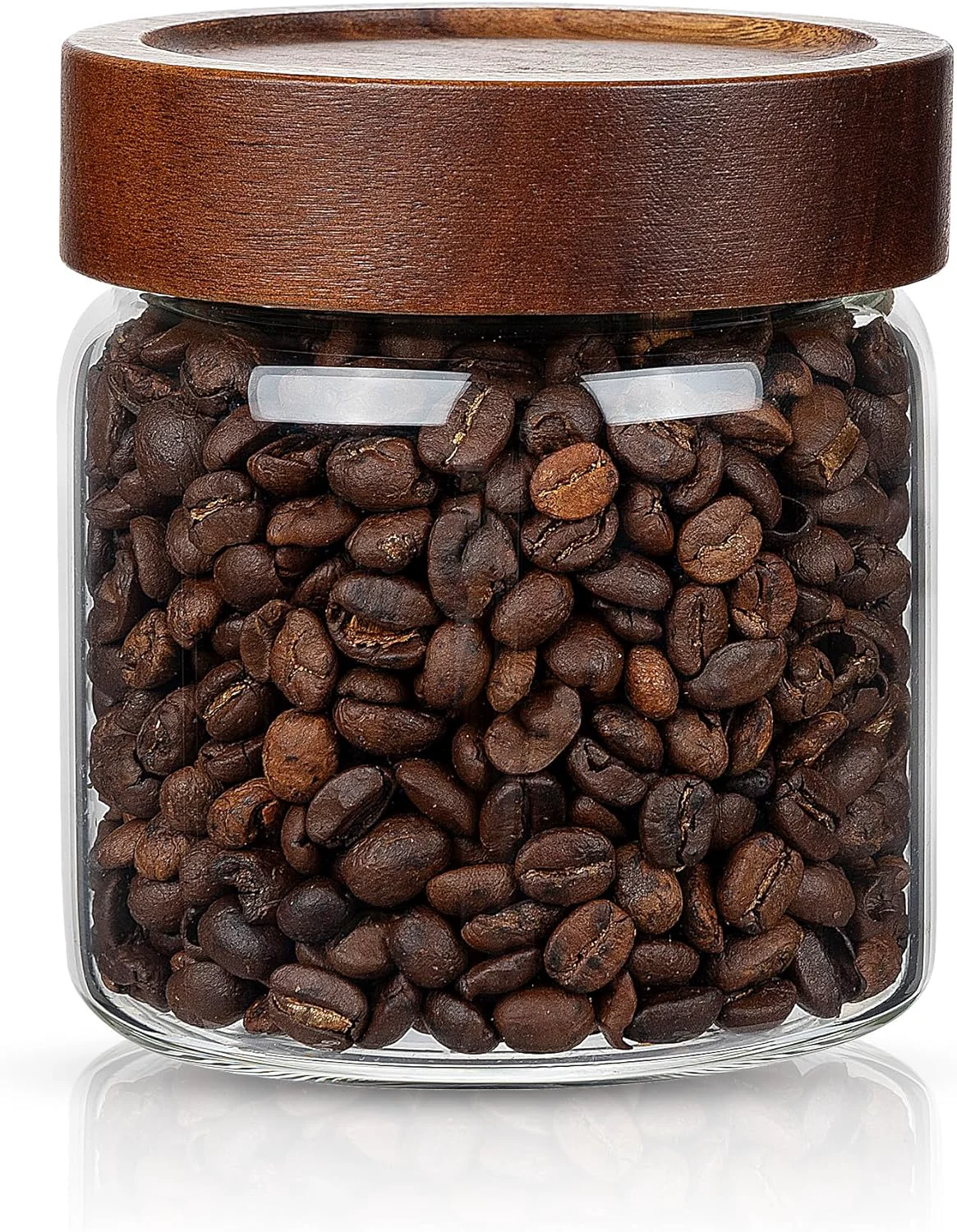 World-Class 1PC Small Glass Storage Jars with Airtight Lids 18 fl oz 550ml coffee container with Wooden Lid Glass Pantry Canister for Beans Rice Elite