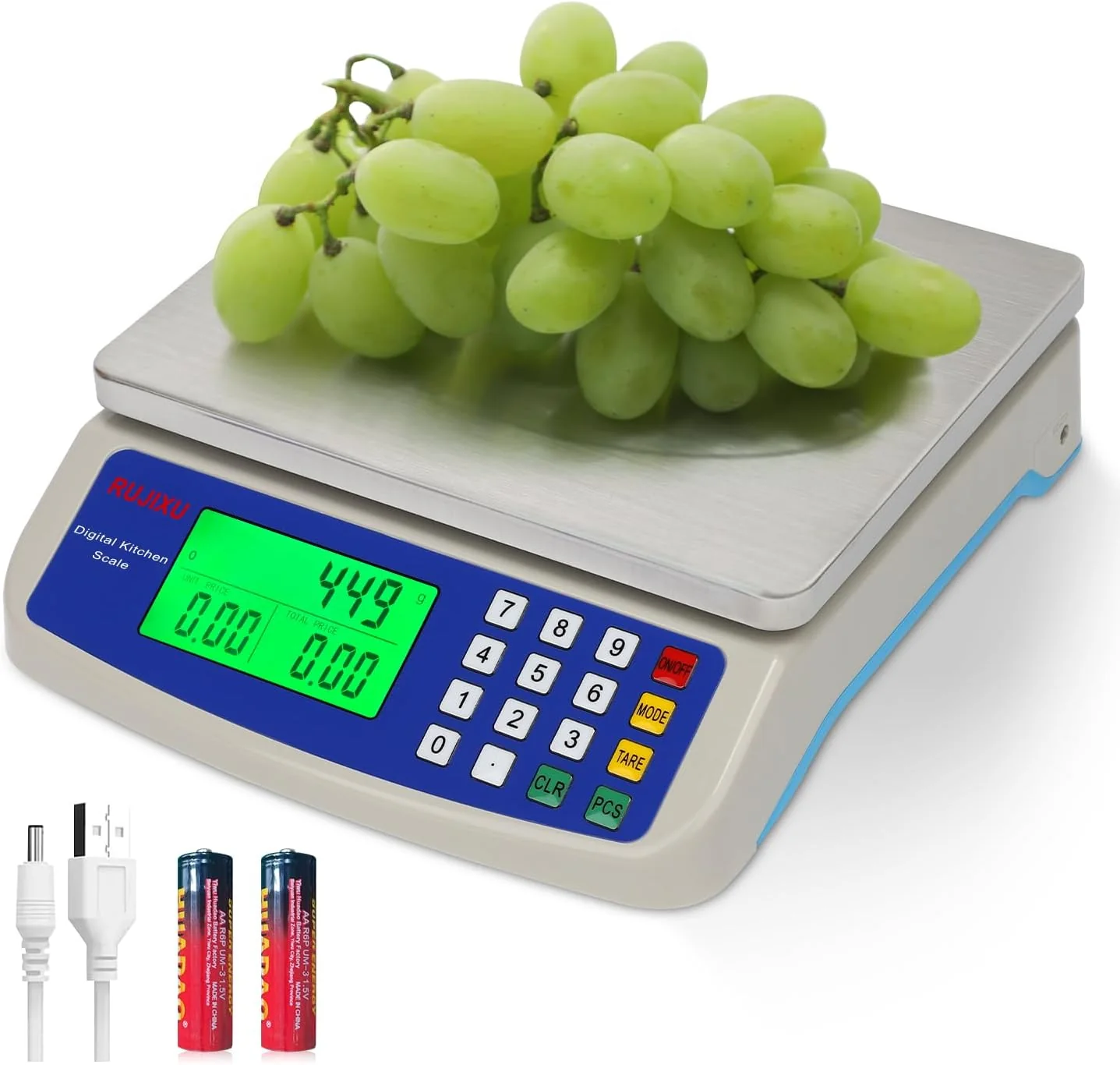 Convenient Large Digital Kitchen Scale 22LB Commercial Scale for Food Baking Bread Cooking Meat Stainless Steel Price Computing Scale with LCD Display World-Class