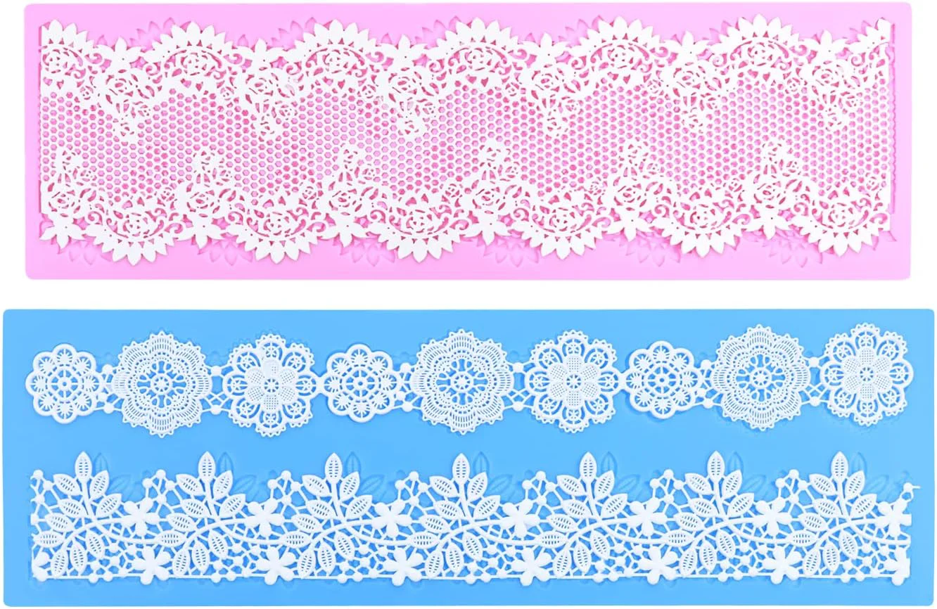 Optimized Embossing Lace Fondant Mold Multi Circle Flowers Lace Mat Wedding Silicone Molds for Cake Decorating Tool Cake Lace Molds Set of 2 Casual