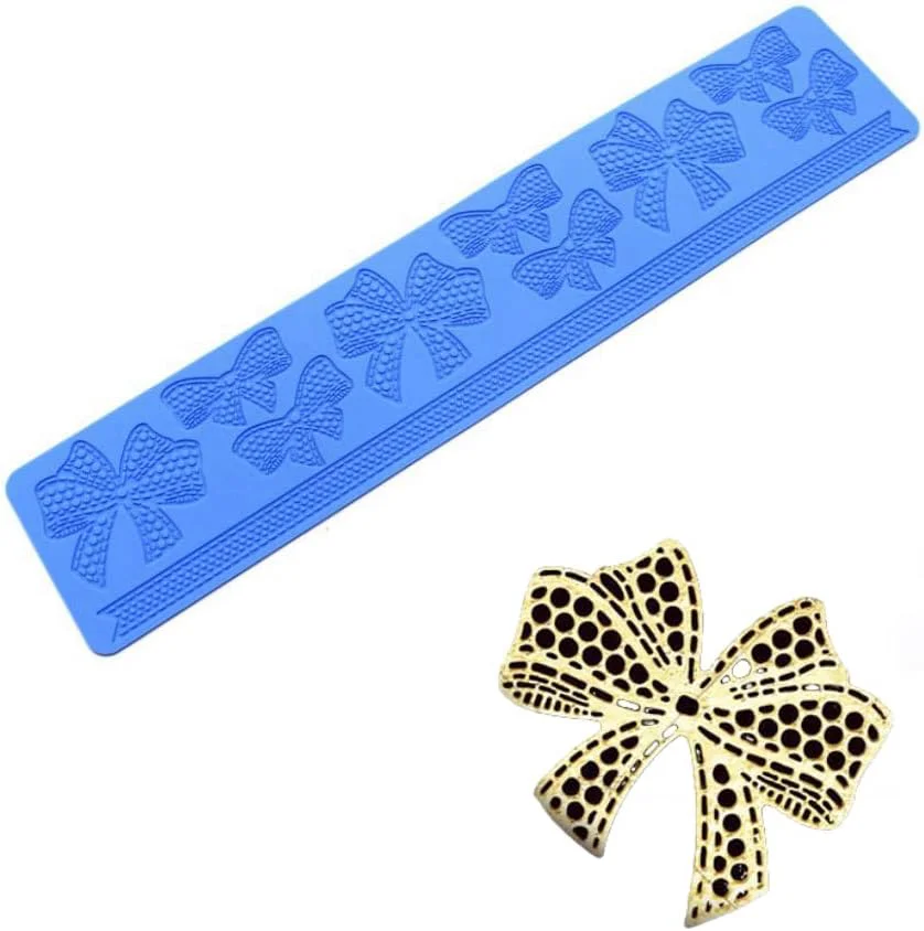 Sustainable Bow-knot Silicone Fondant Embossing Mat Sugarcraft Bow-knot Lace Pattern Cake Mats Fondant Pastry Embossing Mat Fondant Cake Decorating Mold Sugar Clean