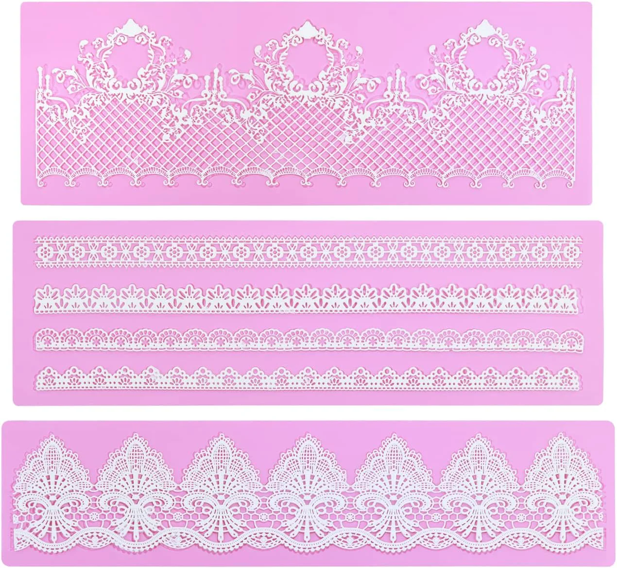 Selected Silicone Molds for Cake Decorating - Embossing Lace Fondant Molds Cake Flowers Lace Mats Set of 3 Breathable