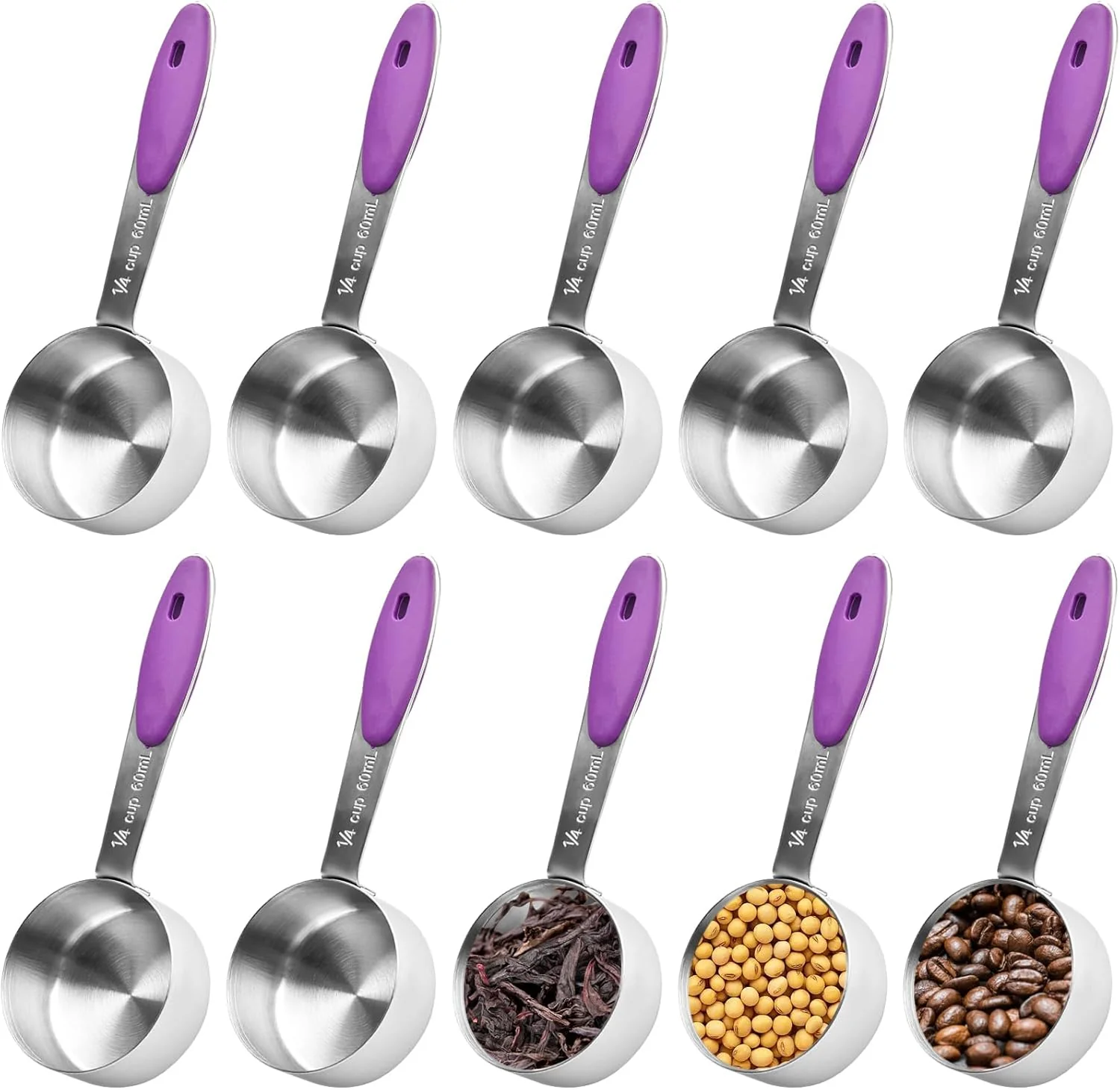 Premium Material 10 Pcs 1 4 Measuring Cup 2 Oz Stainless Steel Scoop with Silicone Handle Metal Mini Measuring Scoops Kitchen Gadgets for Cooking Baking High-Performance