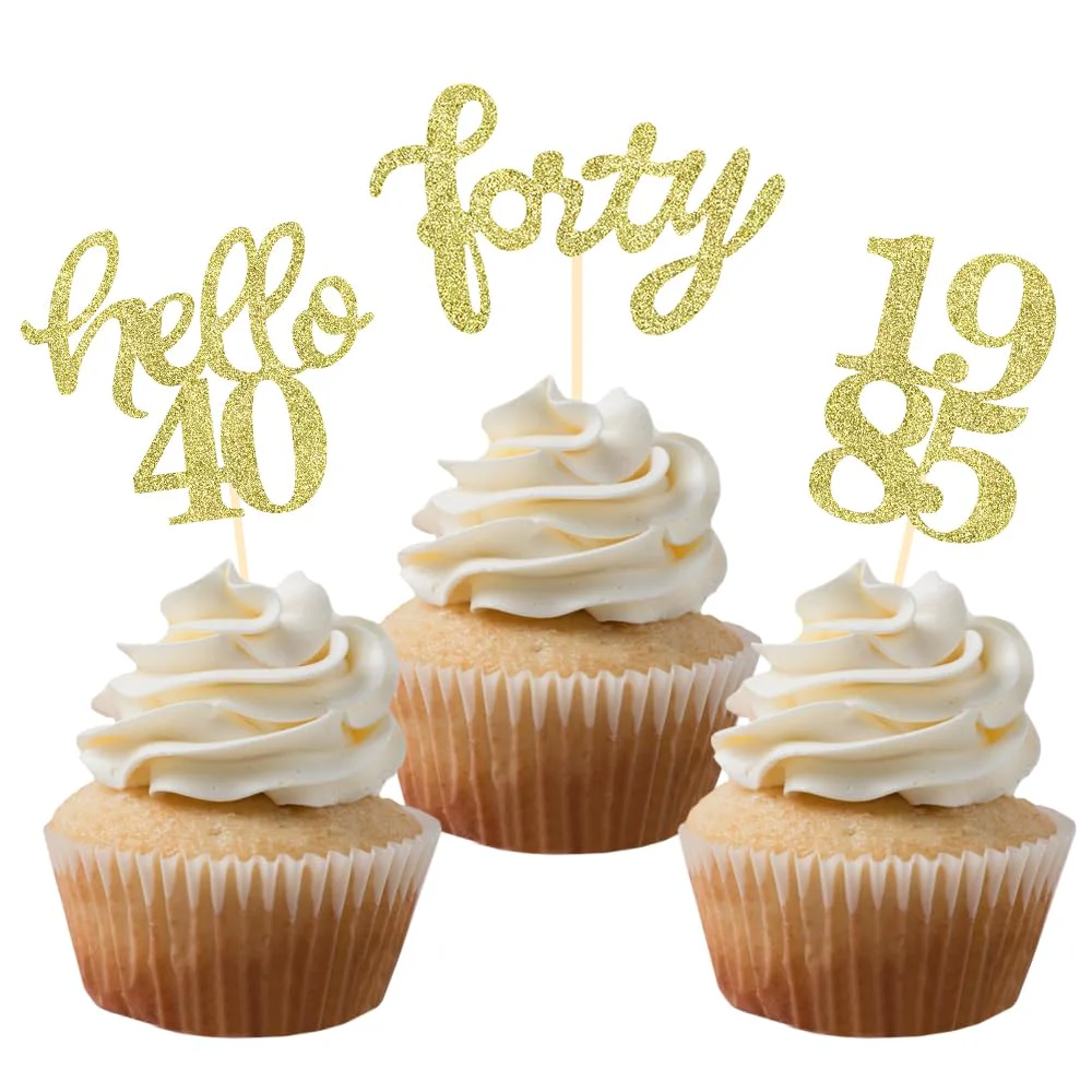 High-Grade Gold Glitter 40th Birthday Cupcake Toppers 40th Birthday Celebrating Party Decorations - Set of 24 Smooth