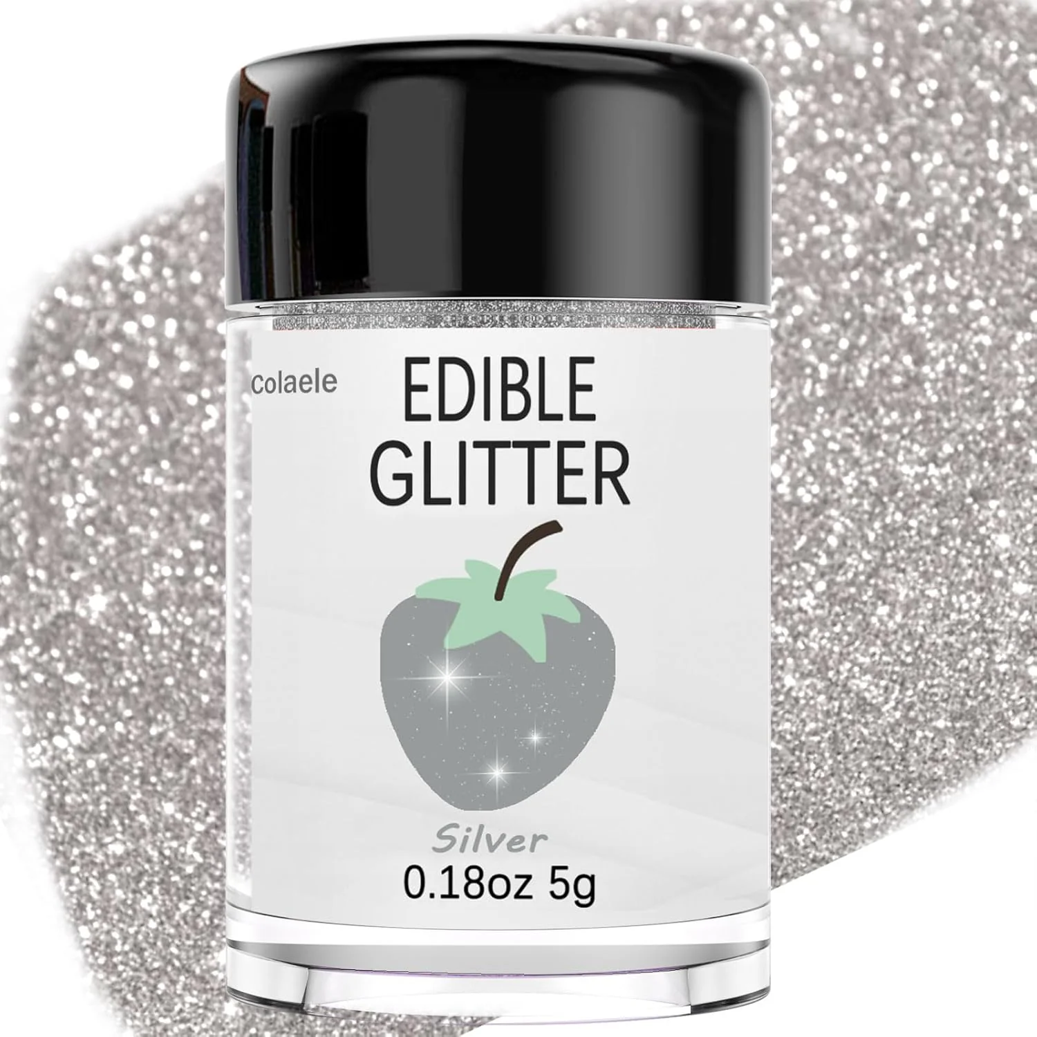 Relaxed Silver Edible Glitter Glimmer Powder for Cakes Drinks - Colaele 5 grams Food Grade Luster Dust Metallic Food Decorating Sprinkle Disco Brew Dust for Elegant