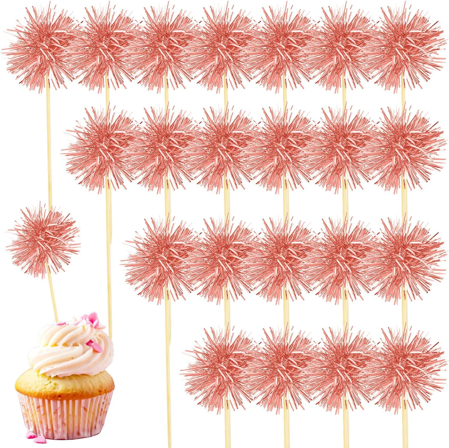 Luxury 80 Pcs Firework Cupcake Topper Rose Gold Graduation Cake Decorations Foil Frill Toothpicks for Party Decoration Cake Toppers Picnics Bar Birthday Secure