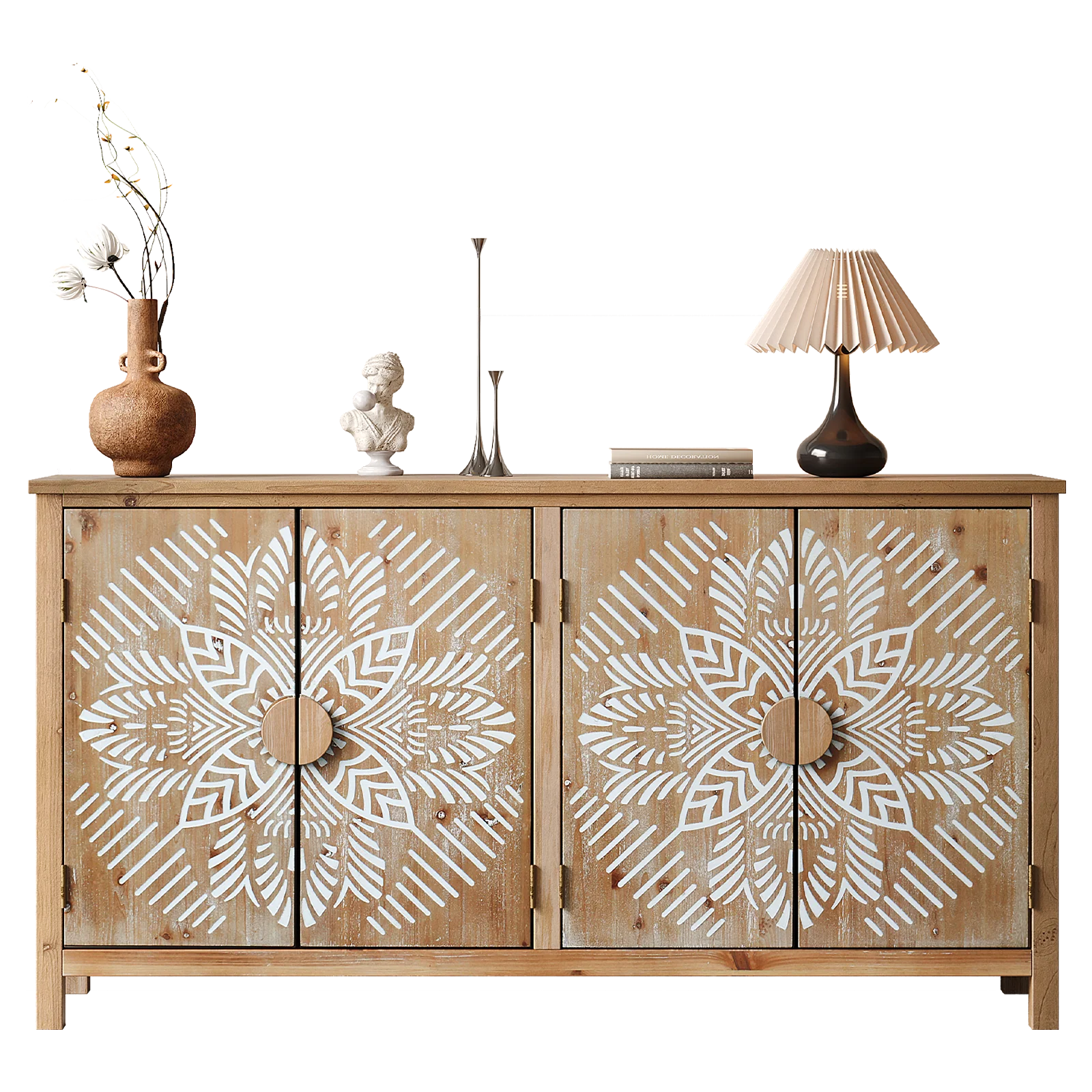 User-Friendly 60 Wood Accent Cabinet with 4 Doors Brown and Antique White Eco-Friendly
