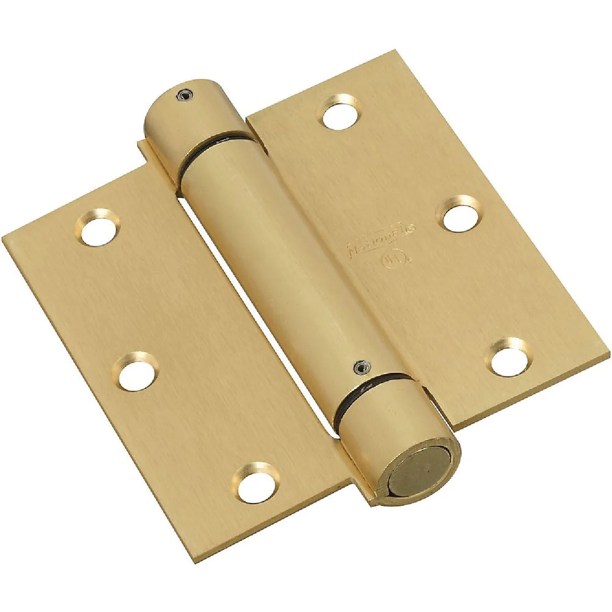 Exclusive National 3-1 2 In. Square Satin Brass Spring Door Hinge Reusable