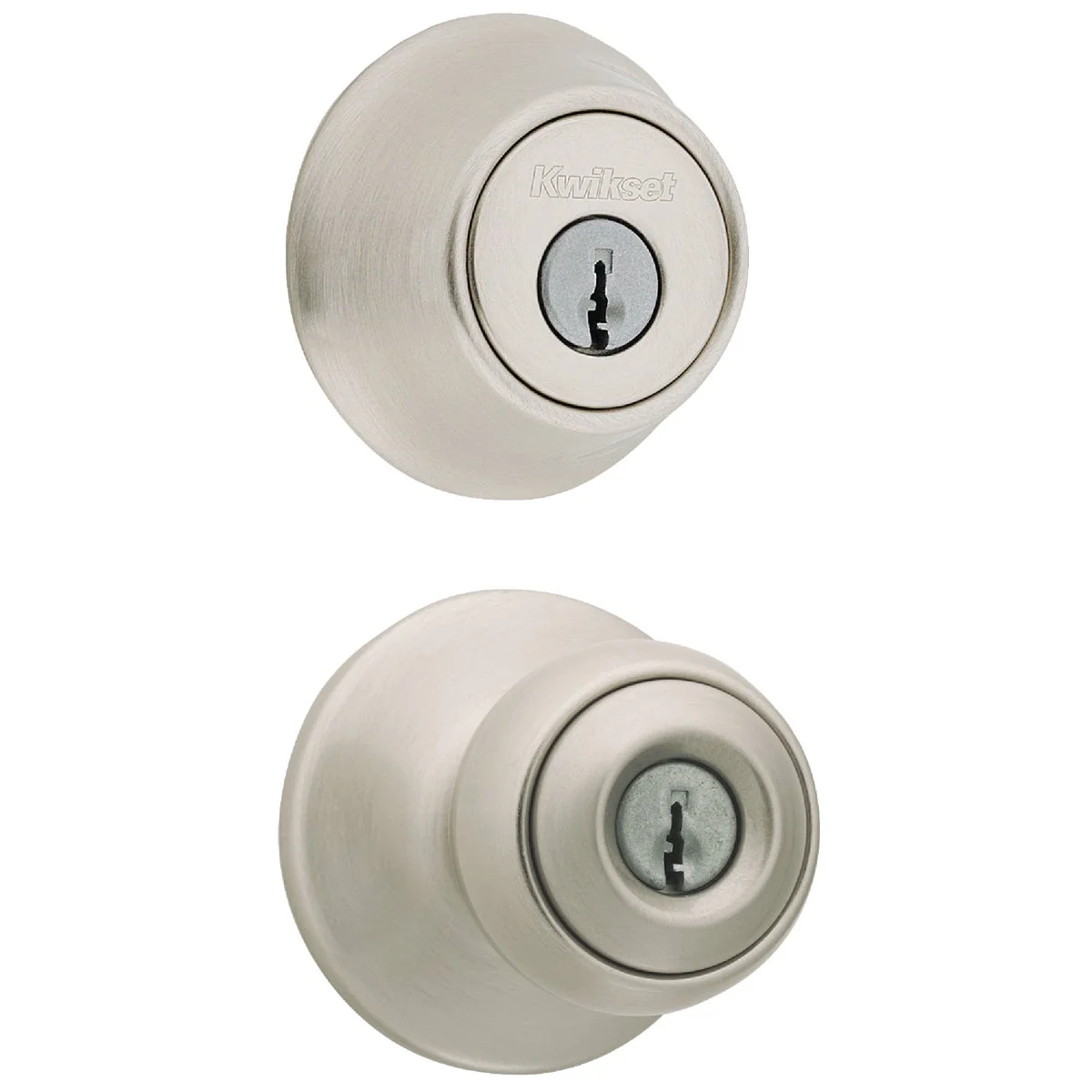 Enhanced Kwikset Polo Satin Nickel Deadbolt and Door Knob Combo Artisan